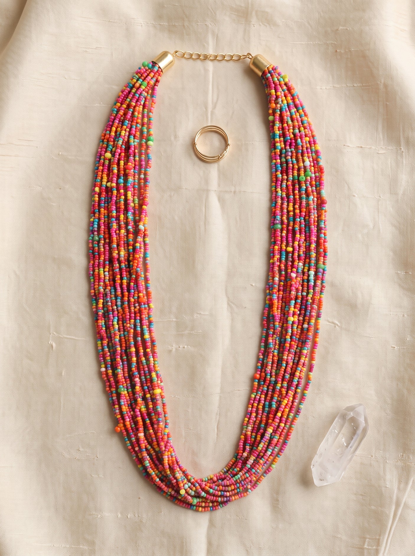 Red and Multi-Color Beaded Multi-Layer Boho Necklace