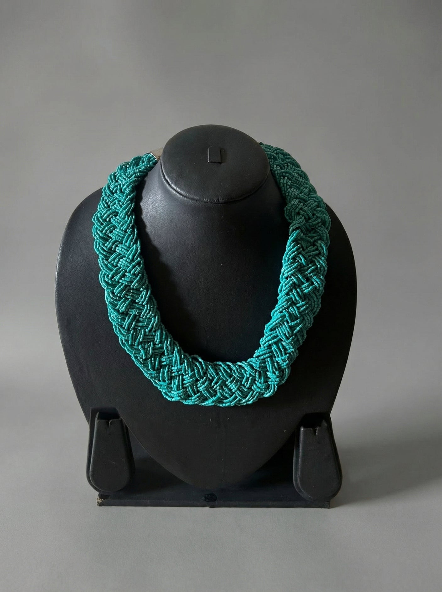 Emerald Weave — Teal Braided Seed Bead Necklace