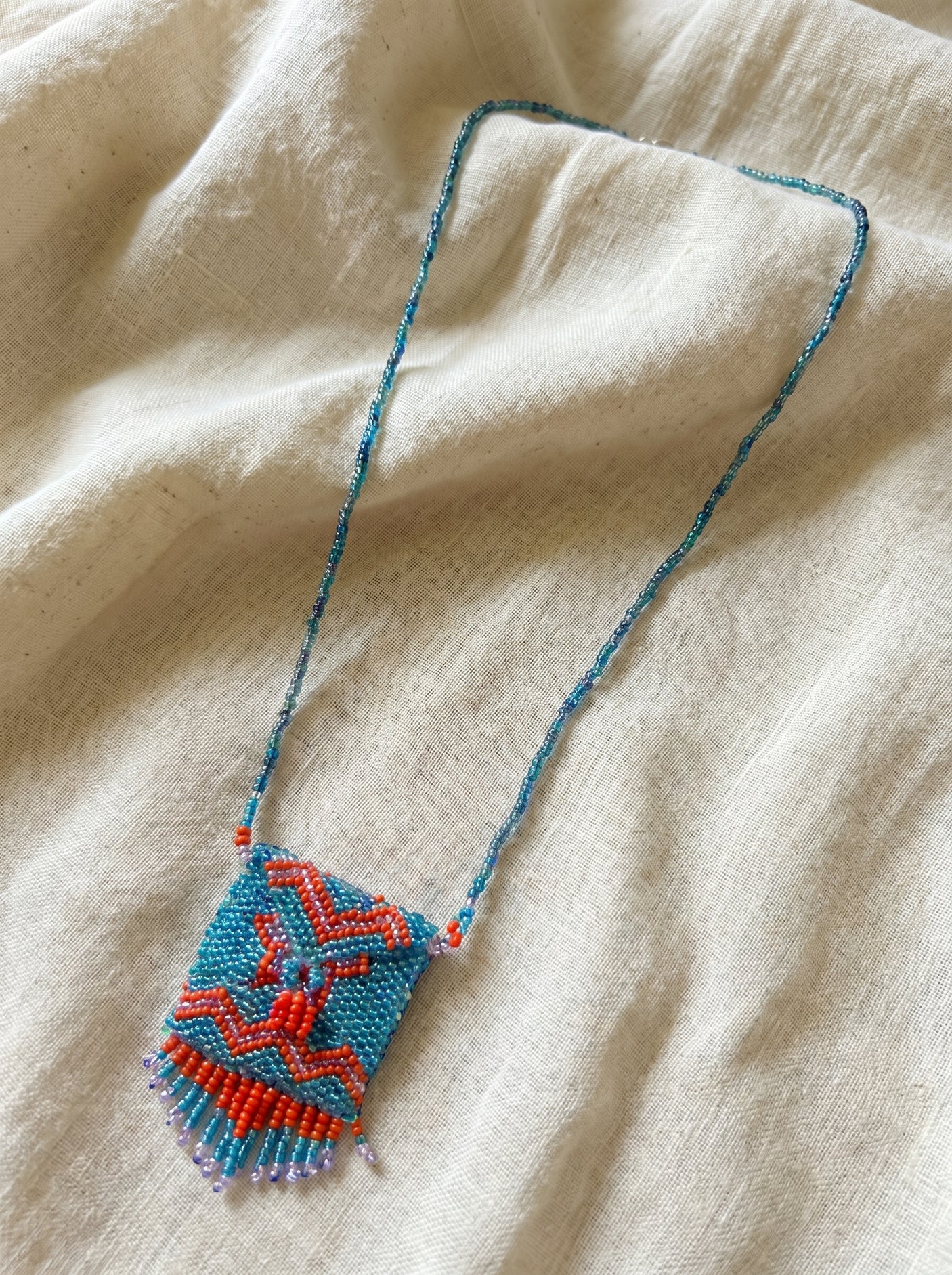 Blue Beaded Pendant Handmade Necklace
