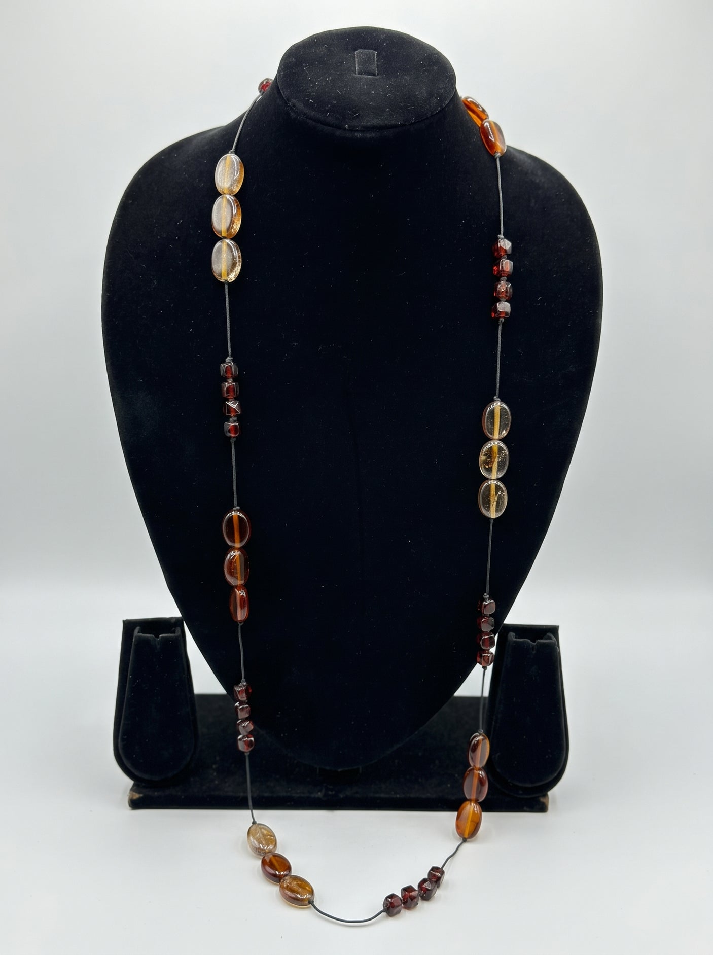 Red and Brown Glass Beads Long Rope Closure Necklace