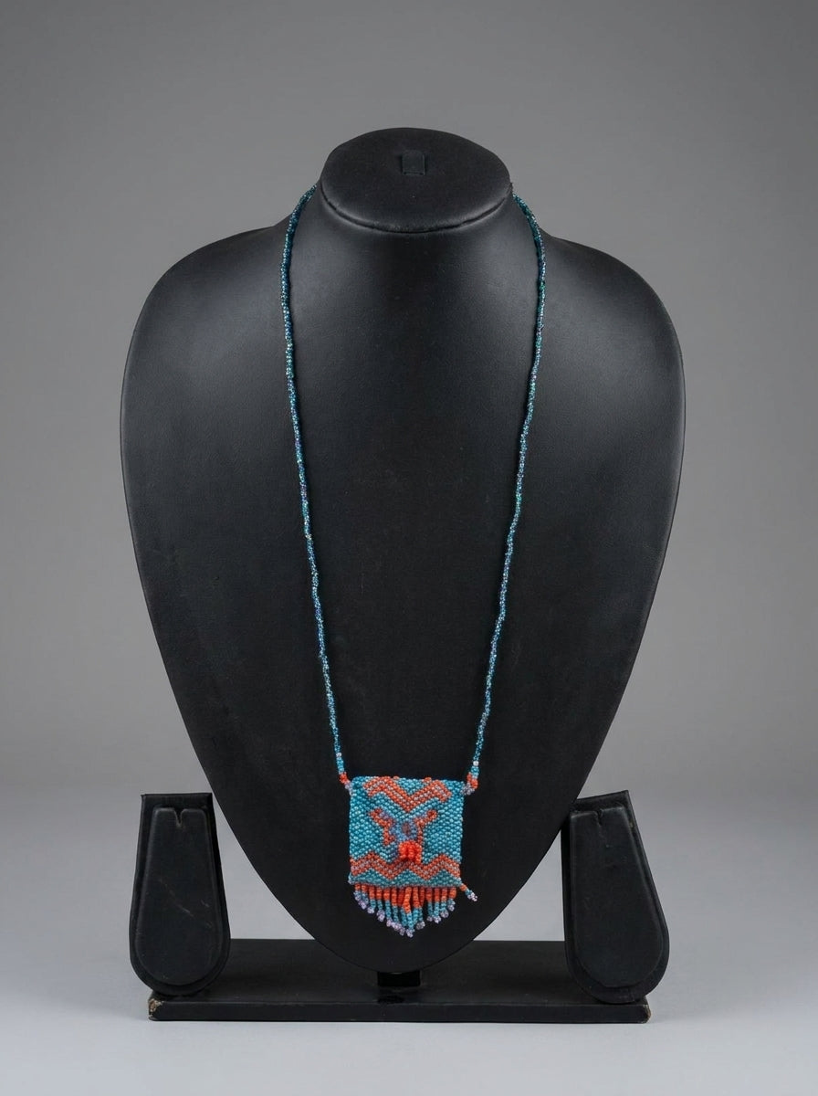 Blue Beaded Pendant Handmade Necklace