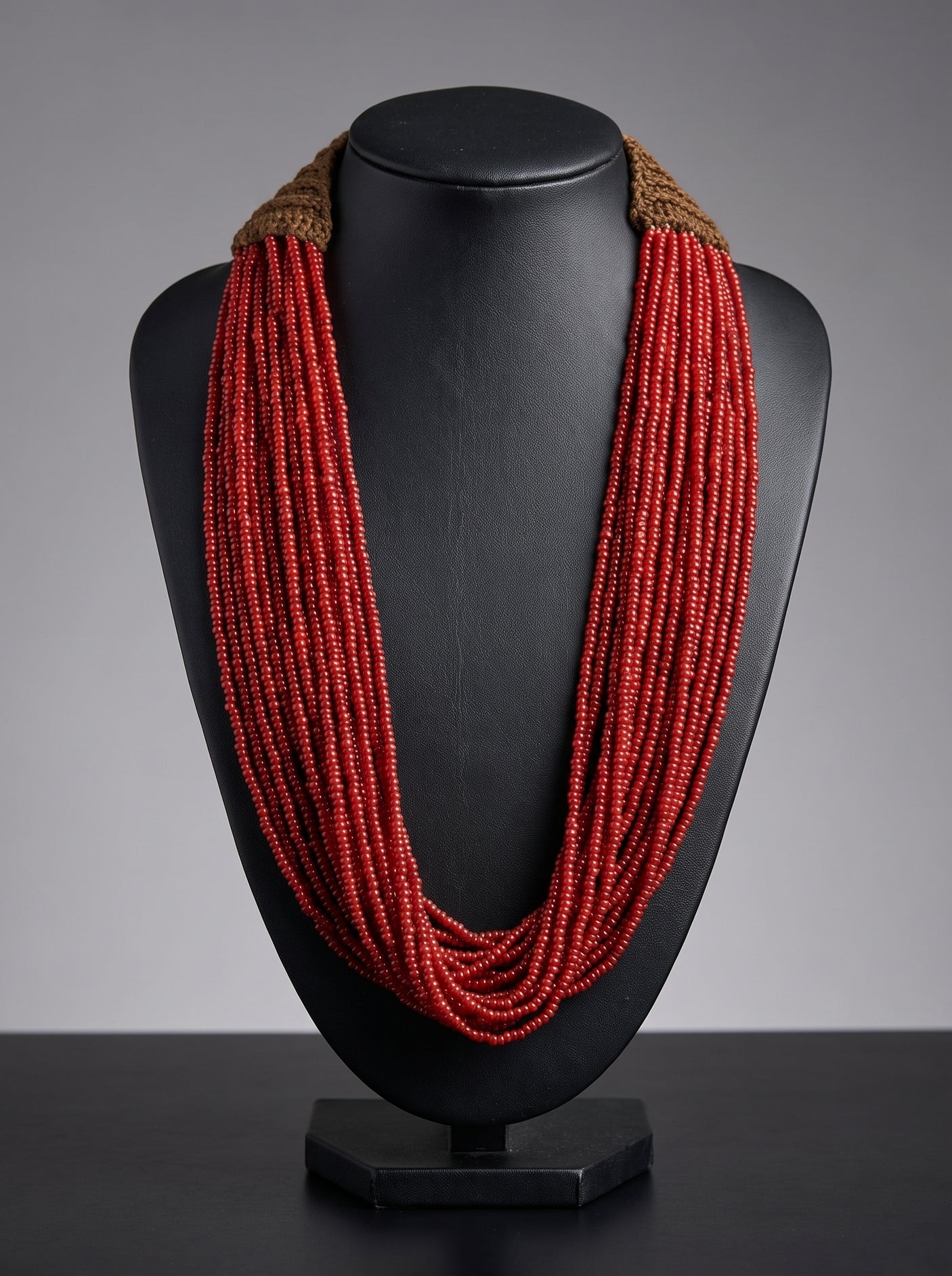 Ruby Red Beads Hand Beaded Multi-Layer Necklace