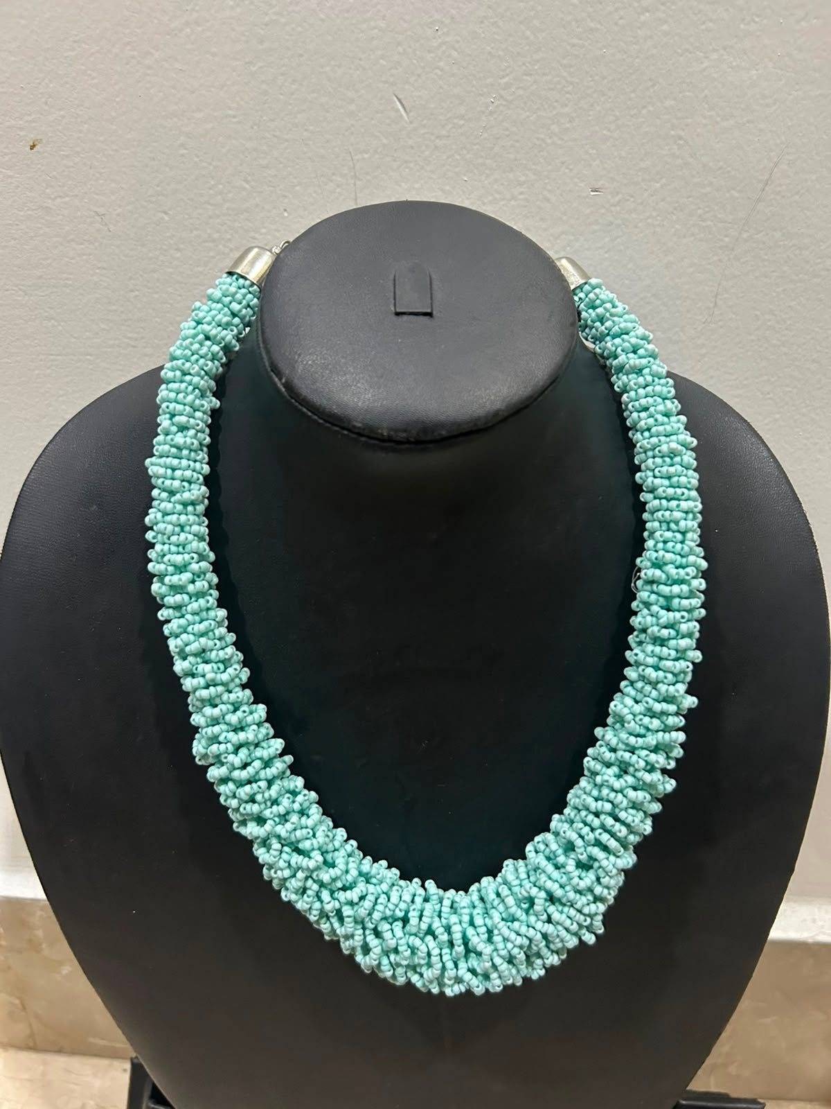 Mint Aqua Seed Bead Crochet Rope Necklace