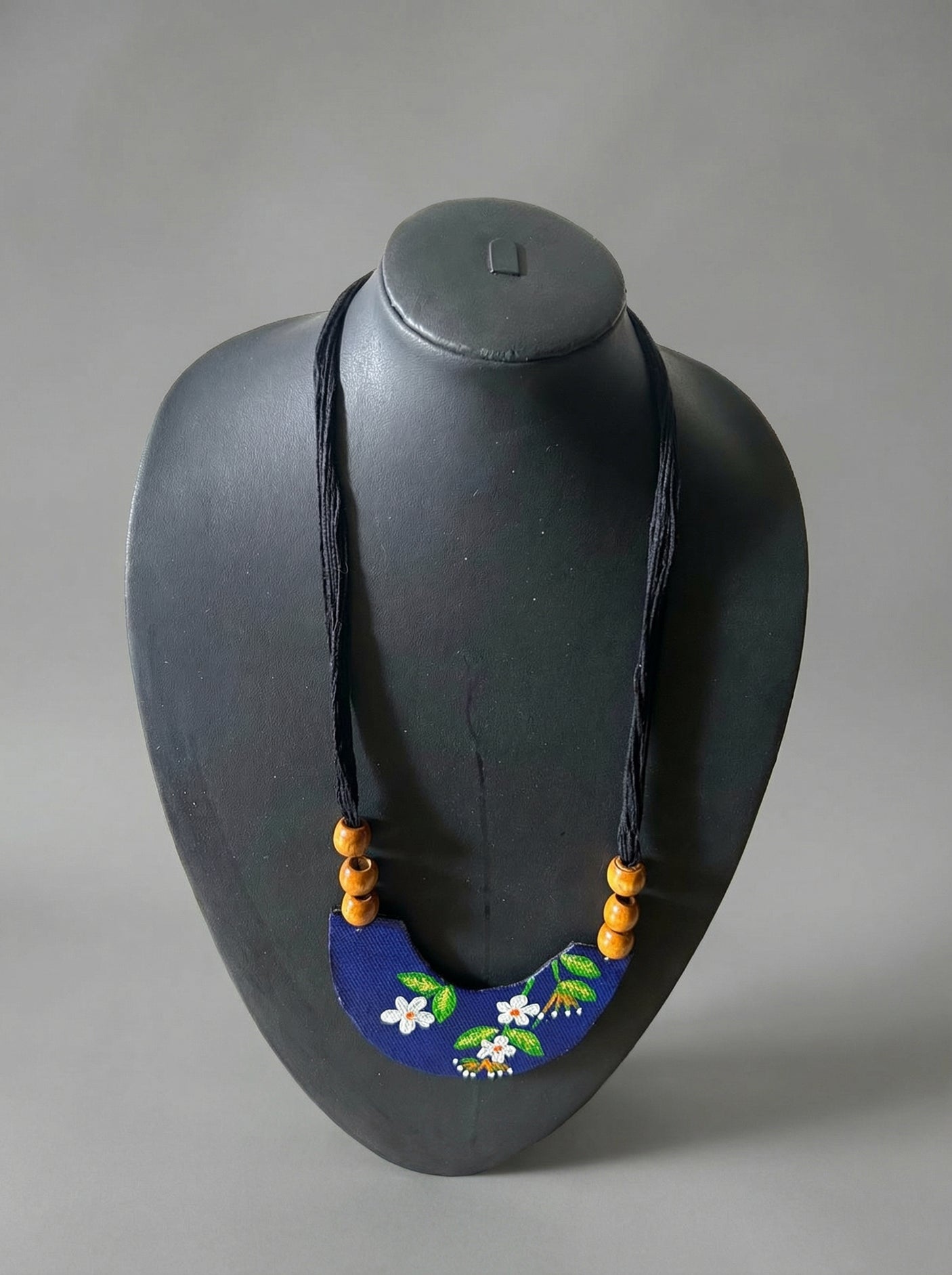 Hand Painted Flowers Vibrant Fabric Necklace