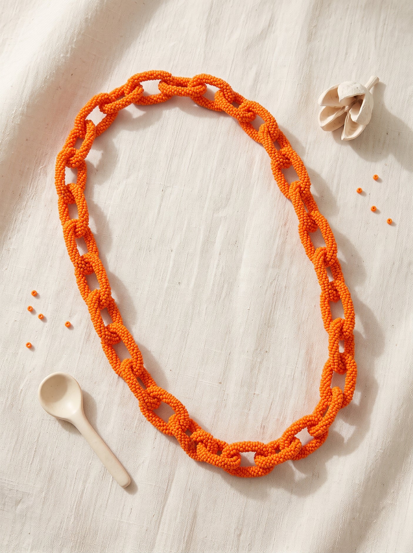 Handcrafted Orange Seed Beads Link Chain Necklace