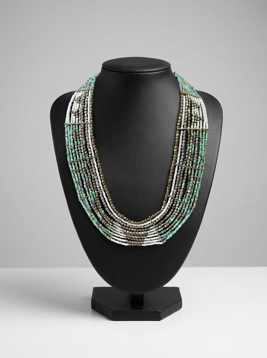 Metal and Glass Beads Braided Handmade Necklace