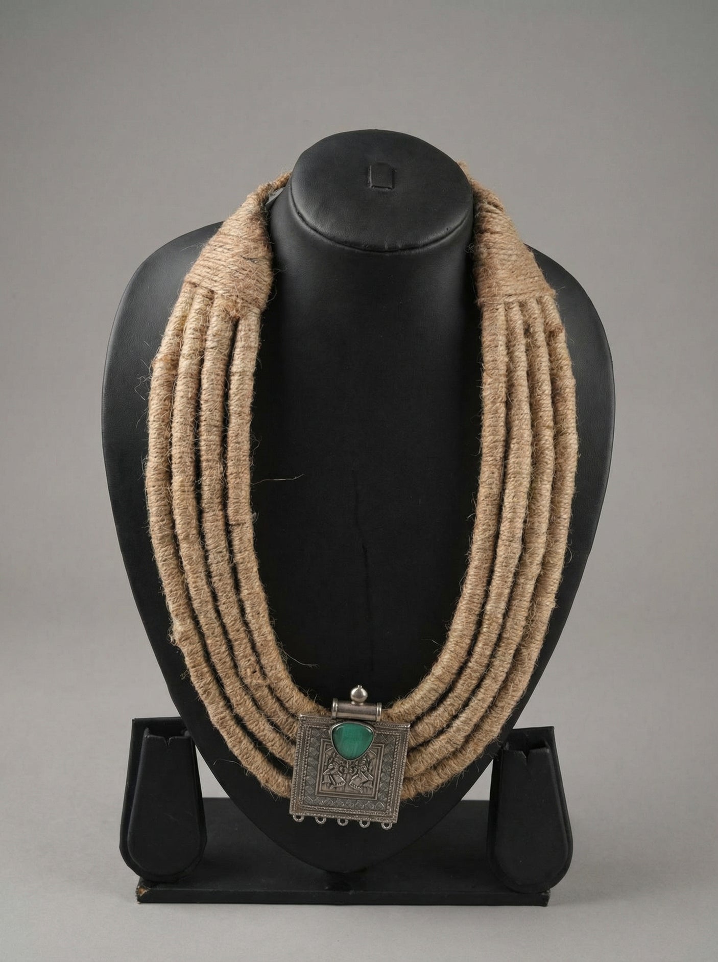 Tribal Whisper — Jute & Silver Pendant Necklace