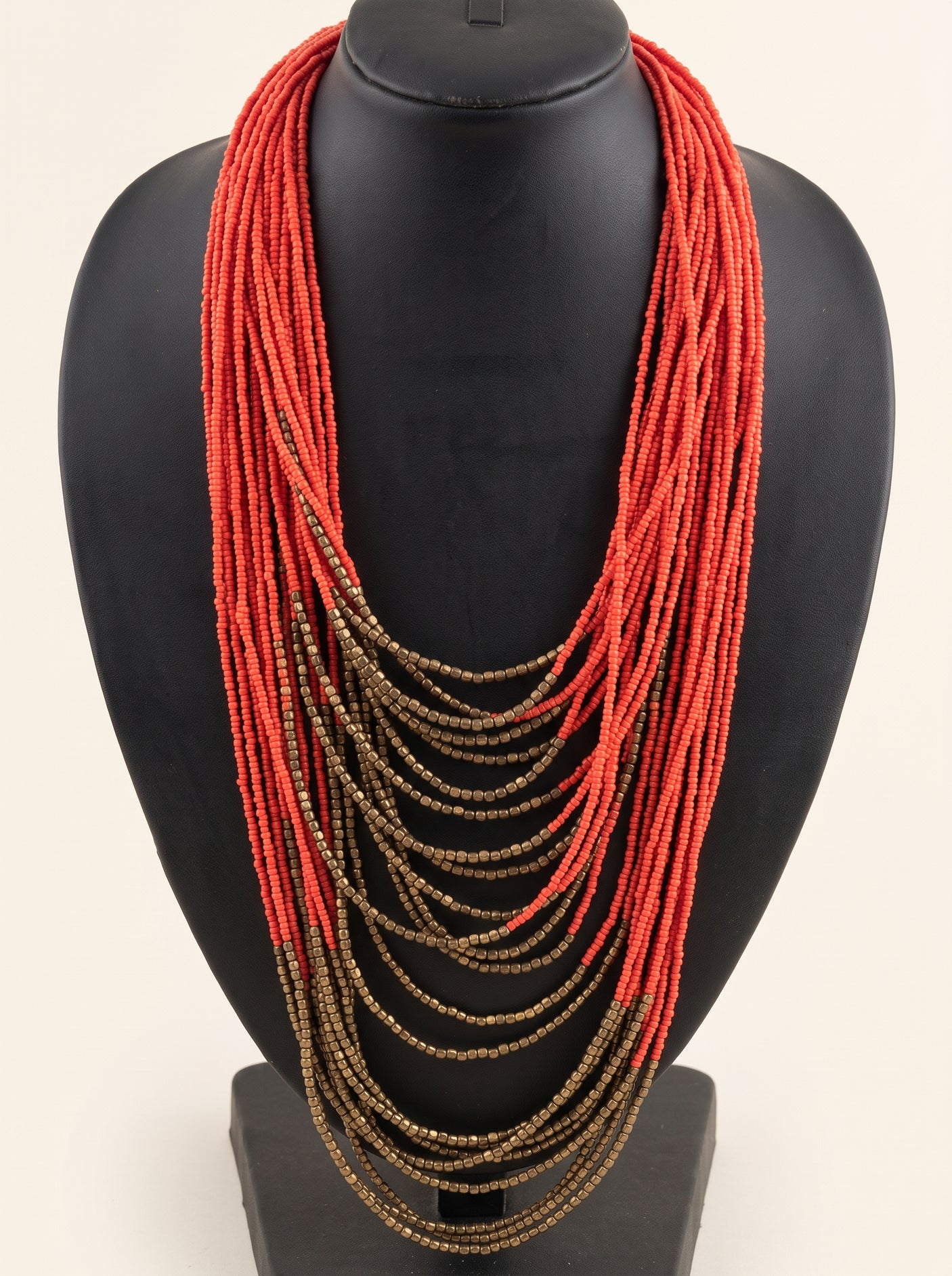 Orange and Bronze Beads Multi-Layer Statement Boho Necklace
