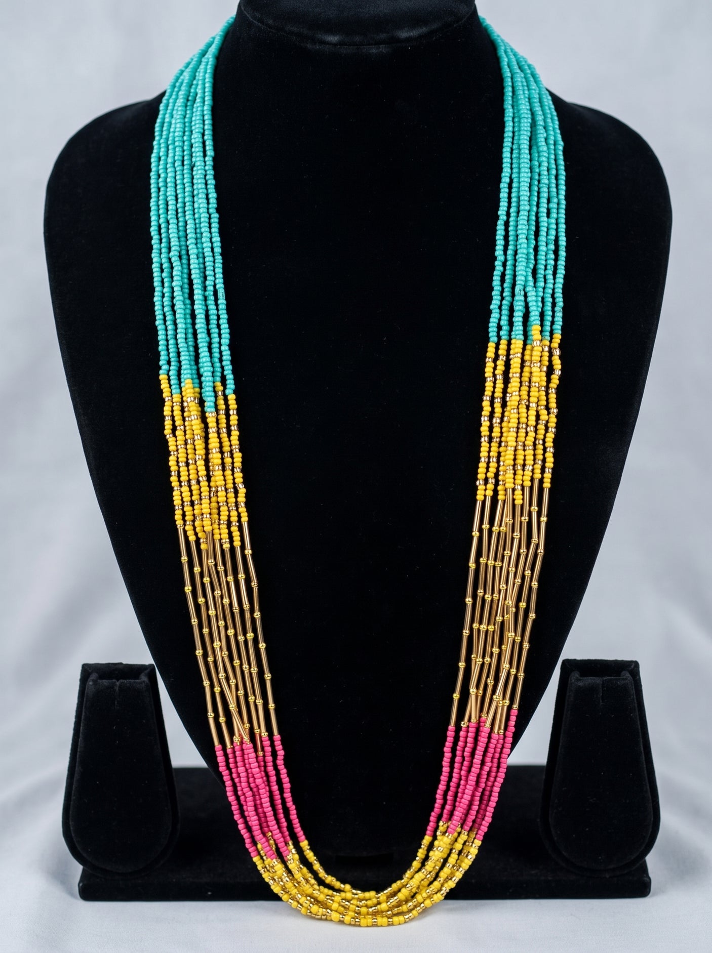 Color Blocked Vibrant Hand Beaded Boho Necklace