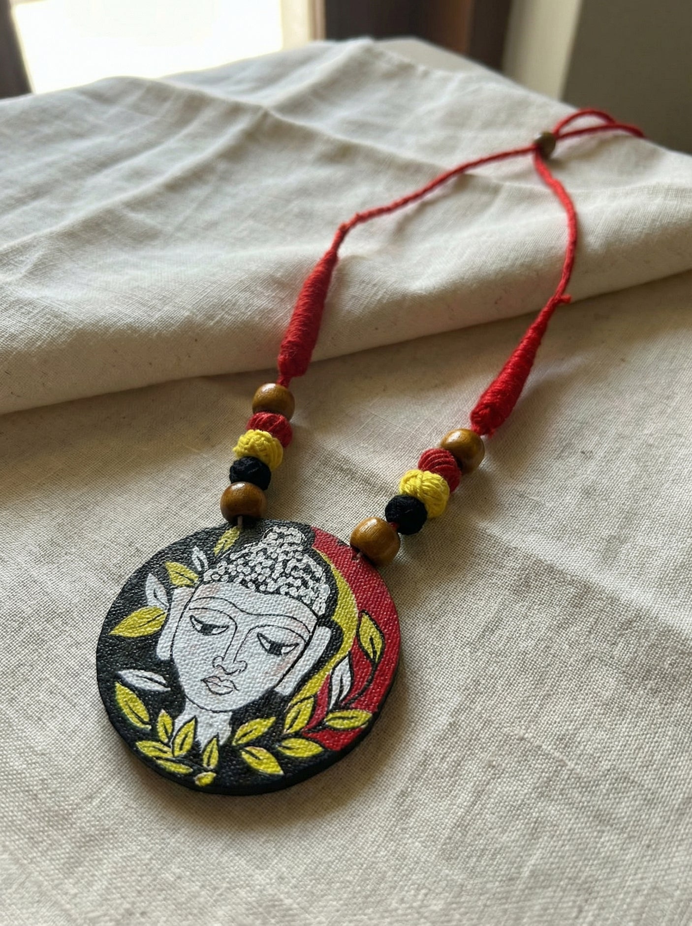 Black & Gold Hand-Painted Buddha Pendant Necklace