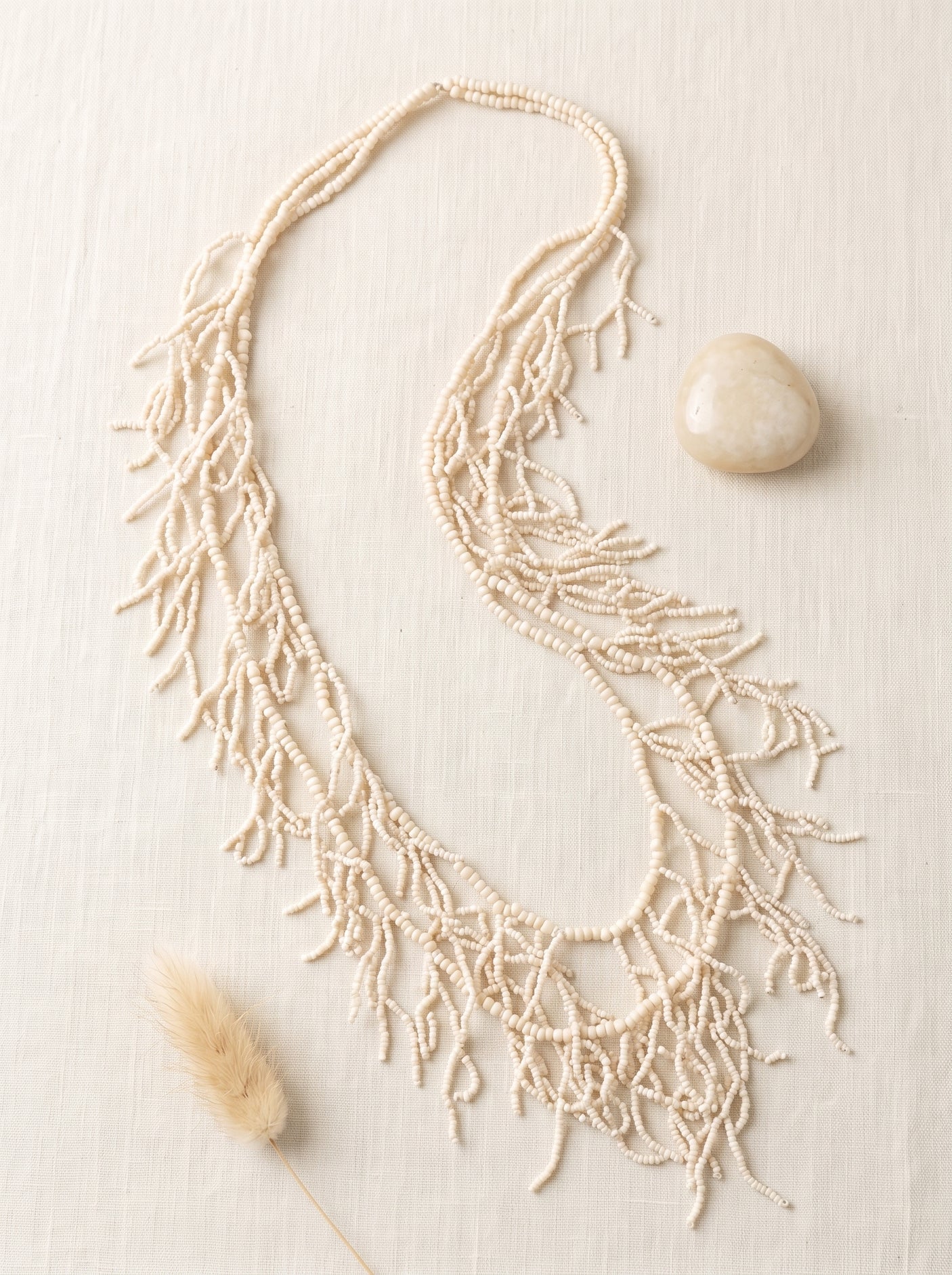 Off-White Seed Beads Multi-Layer Statement Beaded Bohemian Necklace