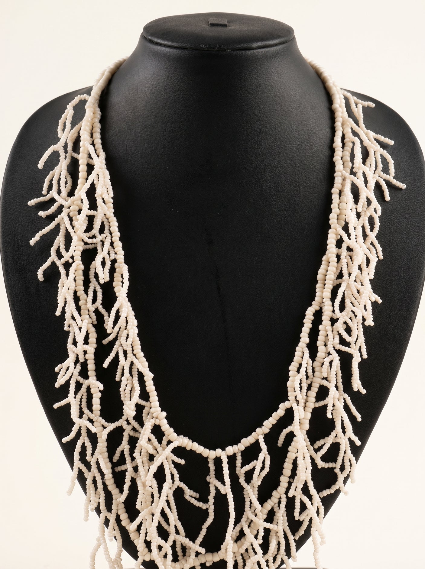 Off-White Seed Beads Multi-Layer Statement Beaded Bohemian Necklace