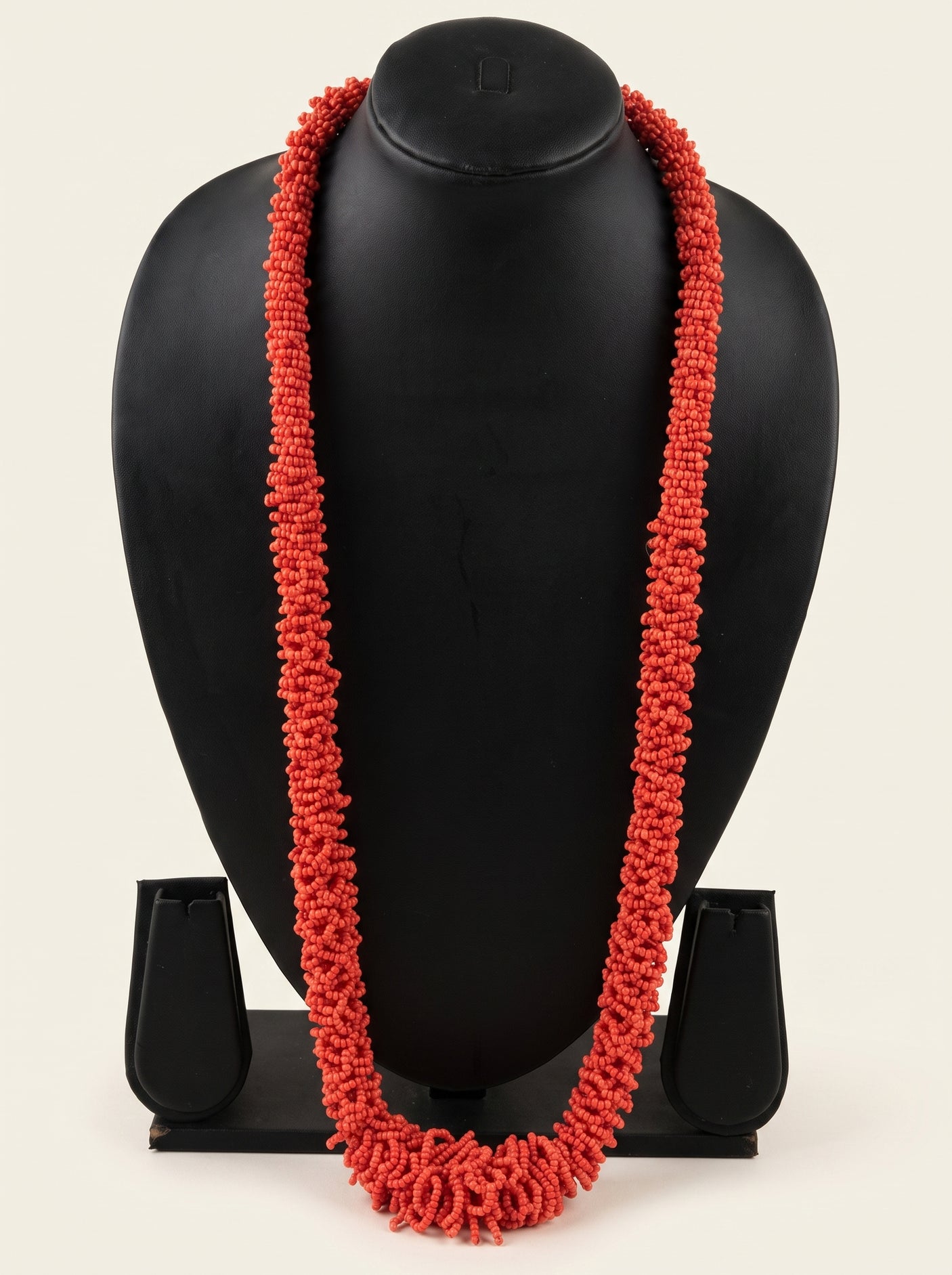 Orange Seed Beads Hand Beaded Long Necklace