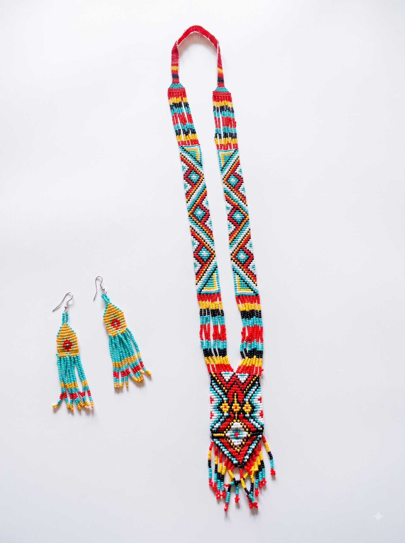Multi-Color Hand Beaded Long Necklace Set