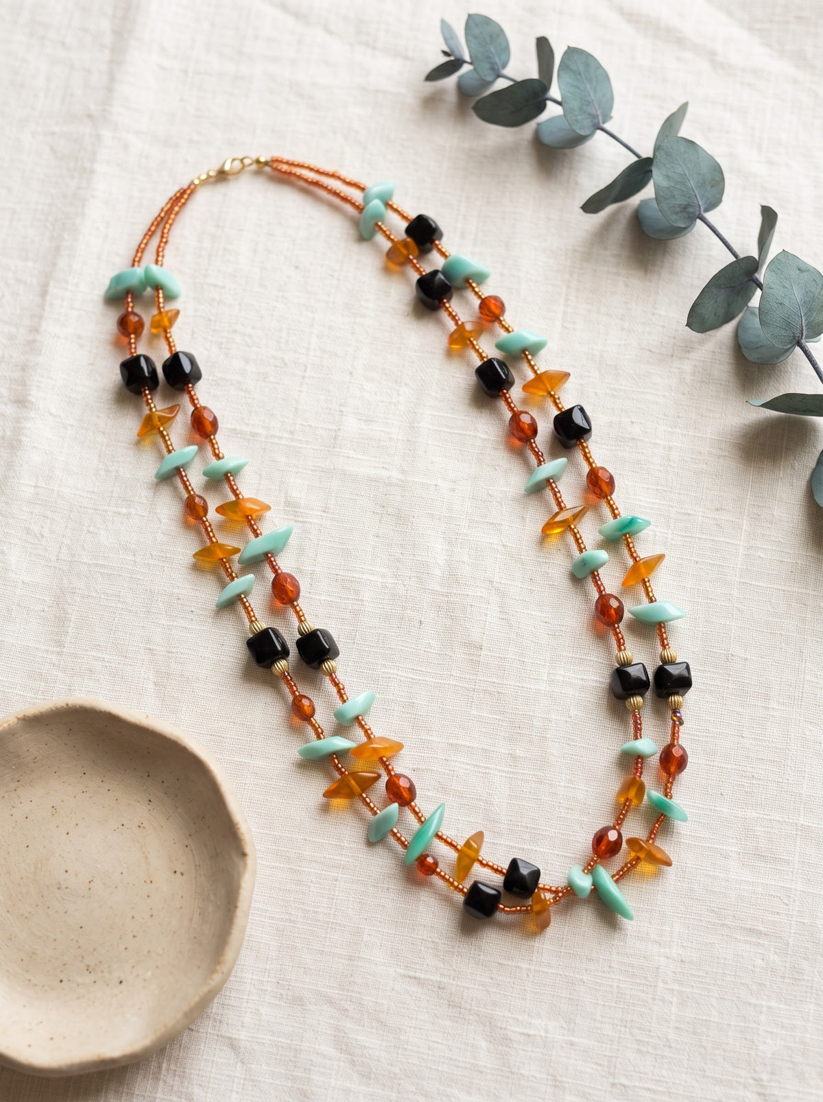 Glass Beads and Charms Hand Braided Long Necklace