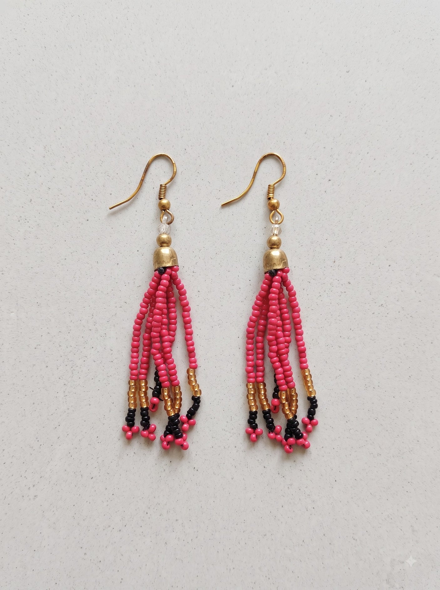 Pink and Multi-Color Hand Beaded Long Necklace Set
