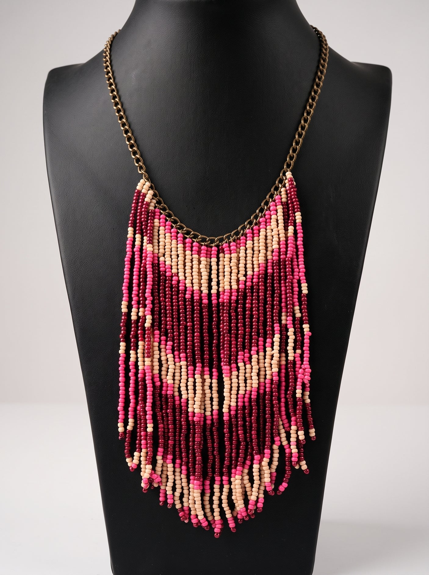 Shades of Pink and Red Beaded Waterfall Necklace