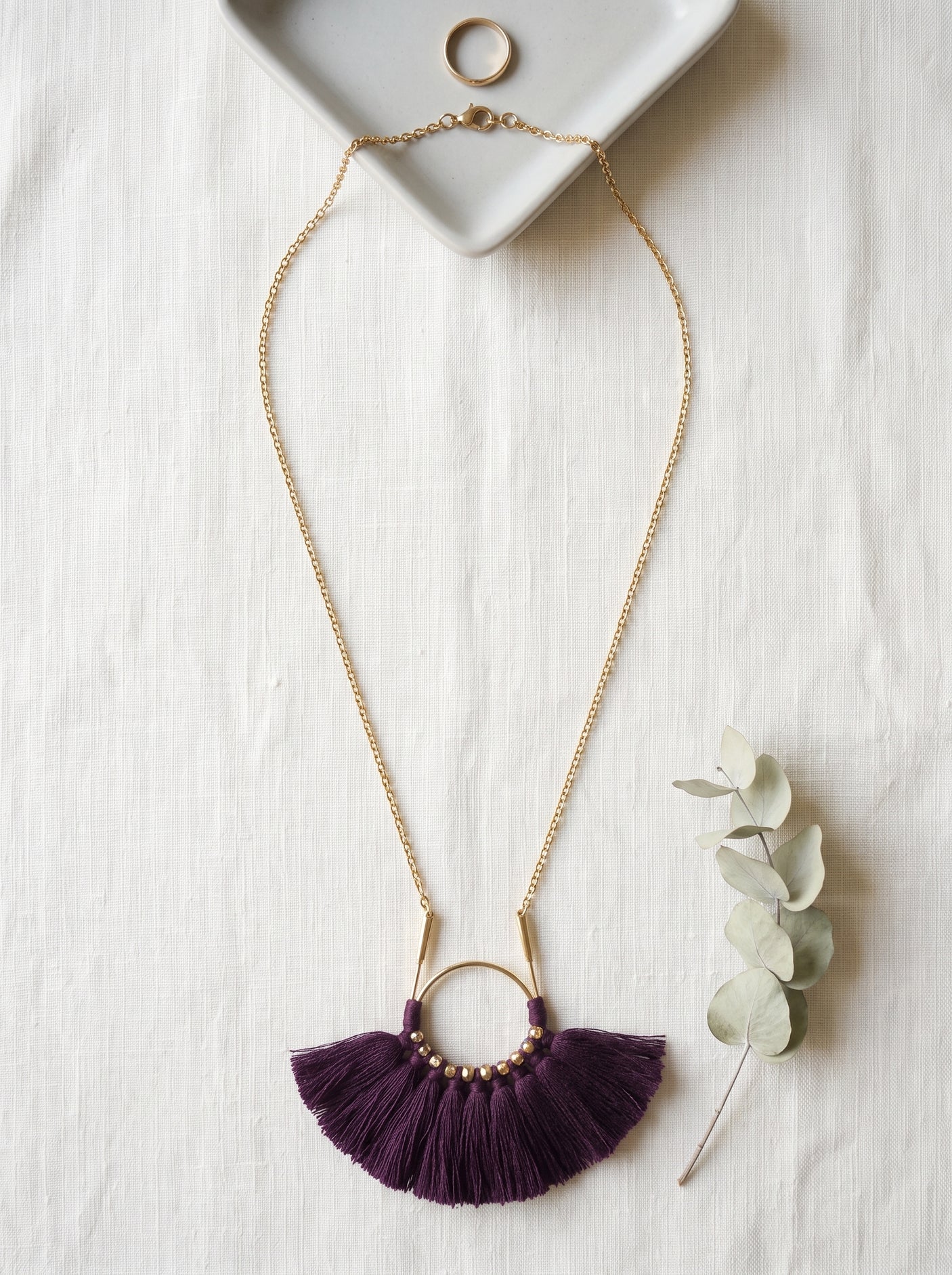 Purple Tassels Gold Toned Long Elegant Necklace