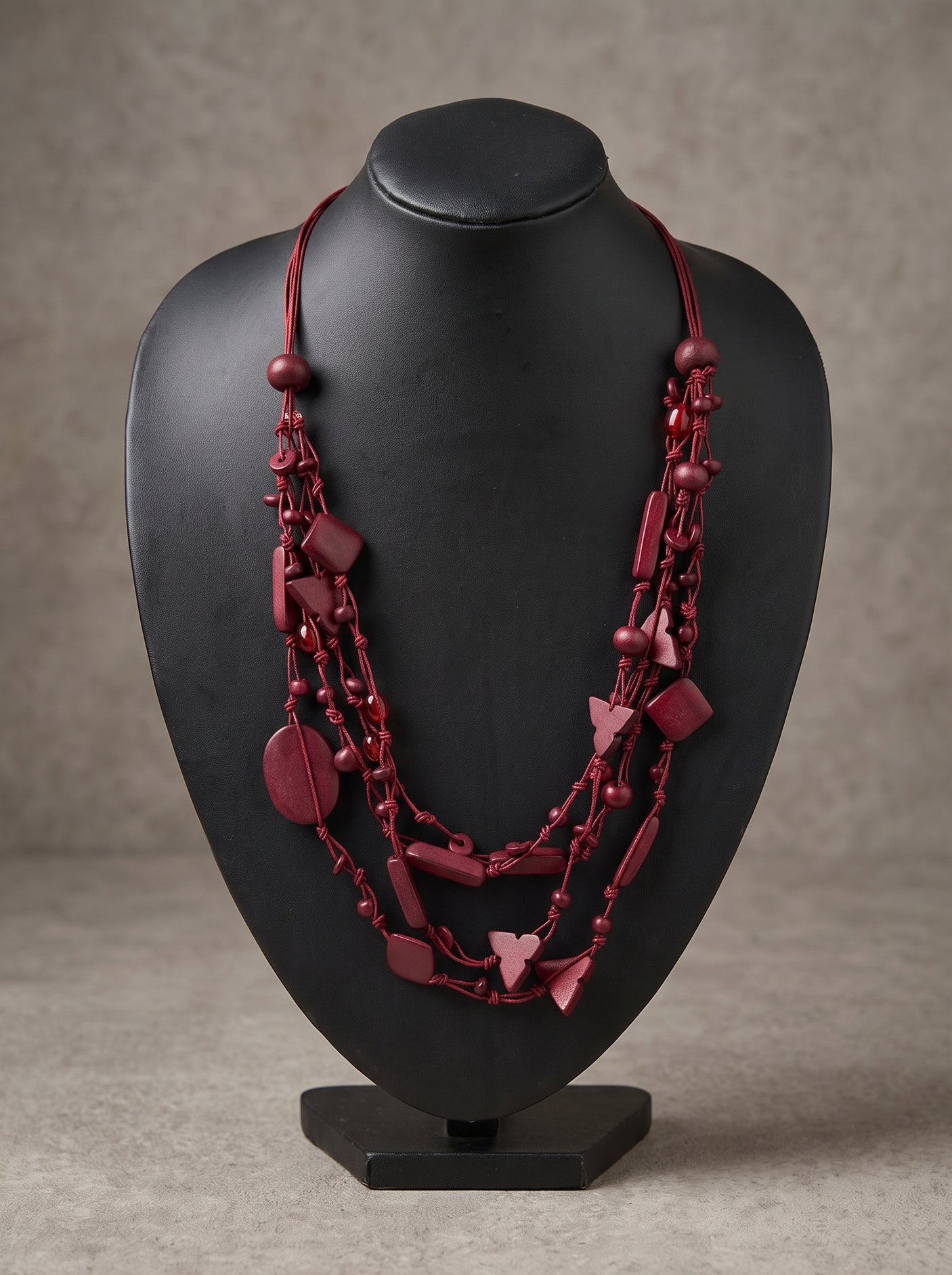 Wine Color Boho Beads and Rope Handmade Necklace