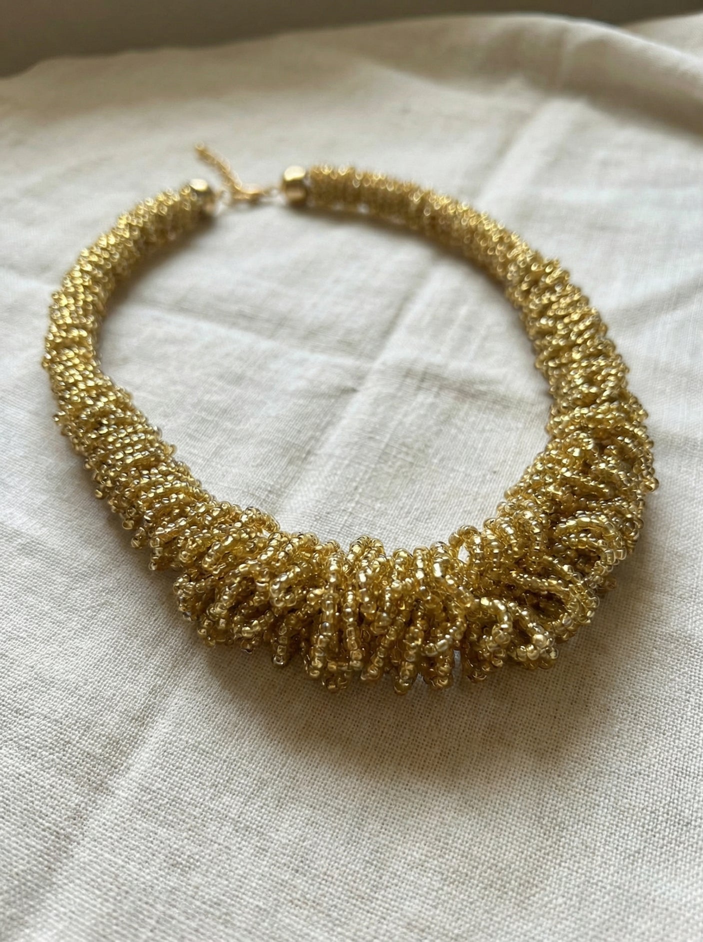 Golden Marigold Loop Seed Bead Statement Necklace