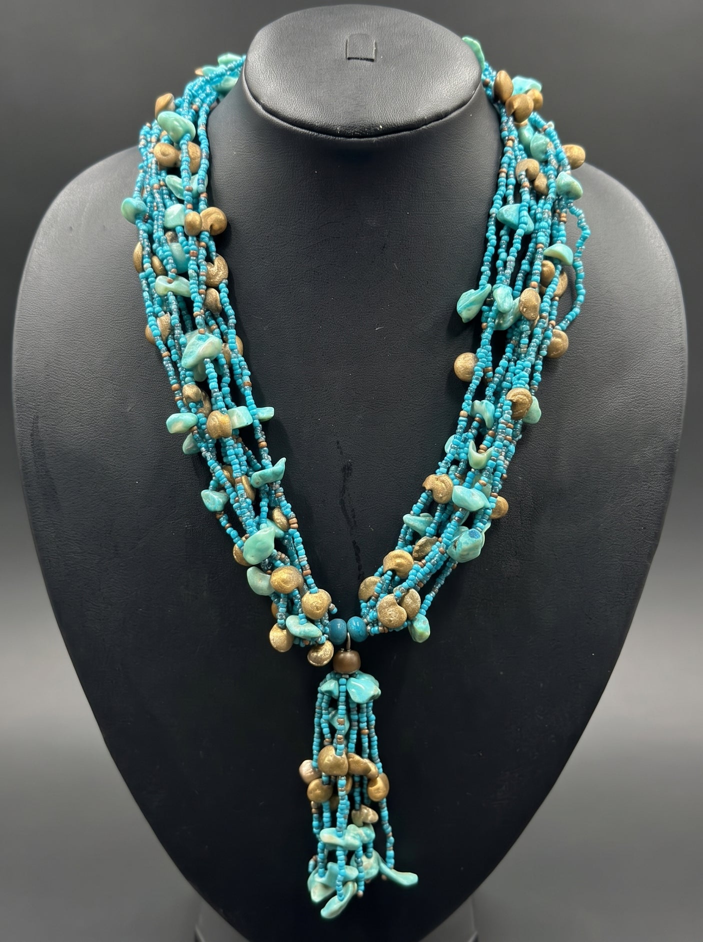 Blue and Brown Stones and Beads Layered Boho Necklace