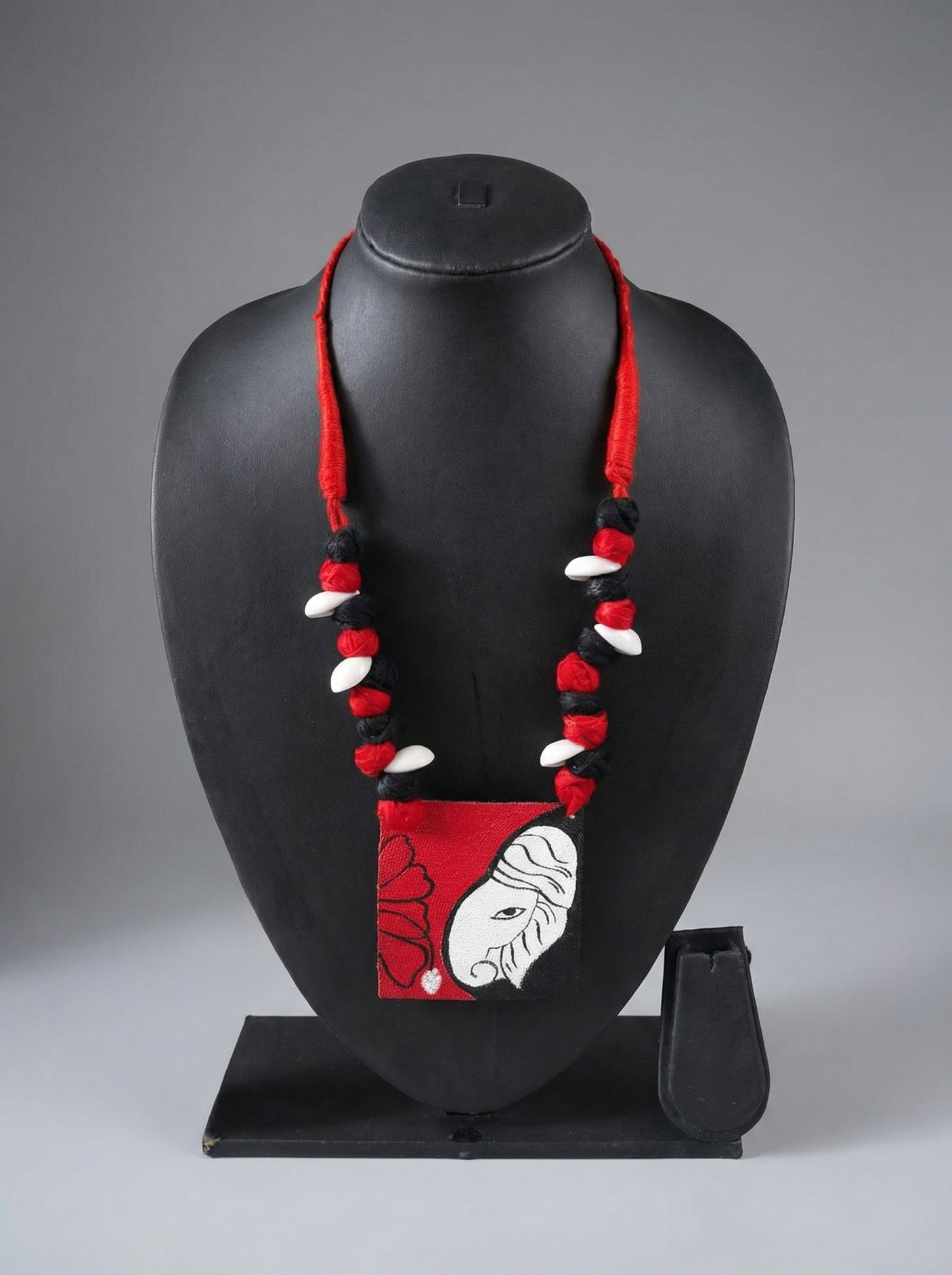 Red and Black Ganesha Hand Painted Necklace