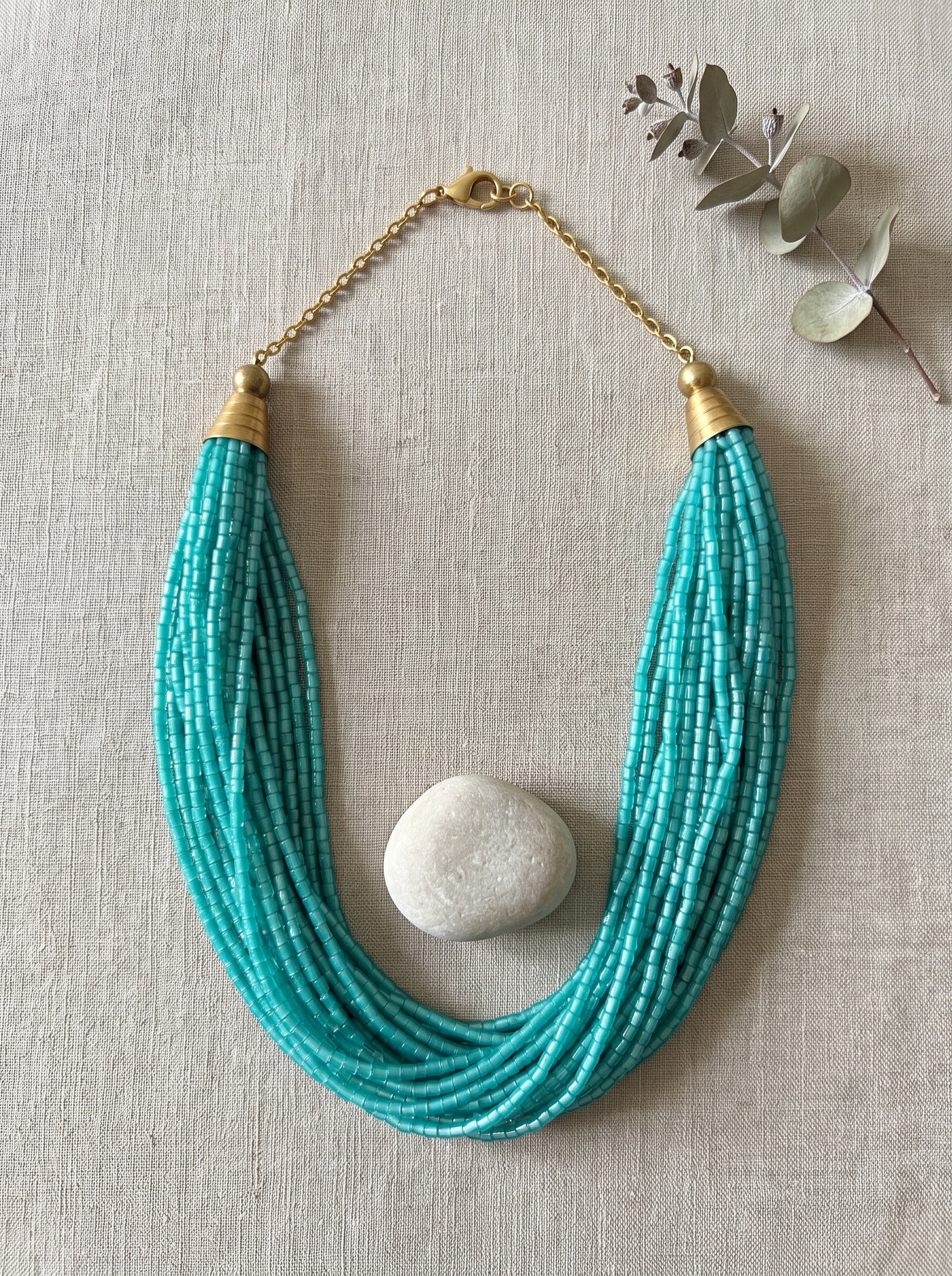 Blue Glass Beads Multi-Layer Beaded Necklace