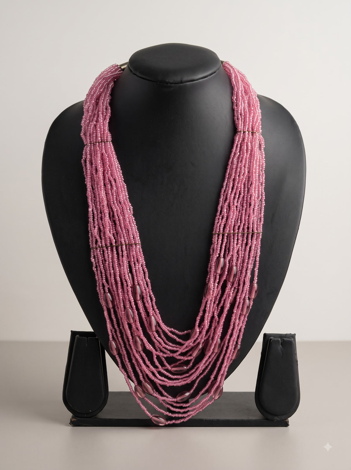 Pink Glass Beads Multi-Layer Beaded Handmade Necklace