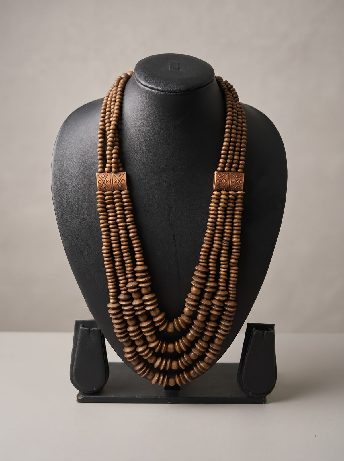 Cocoa Cascade – Handmade Multi-Strand Wooden Bead Necklace