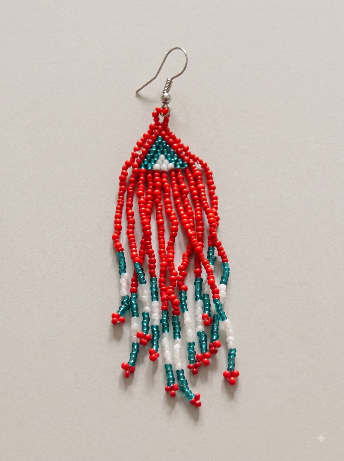 Red and Blue Hand Beaded Dangler Earrings