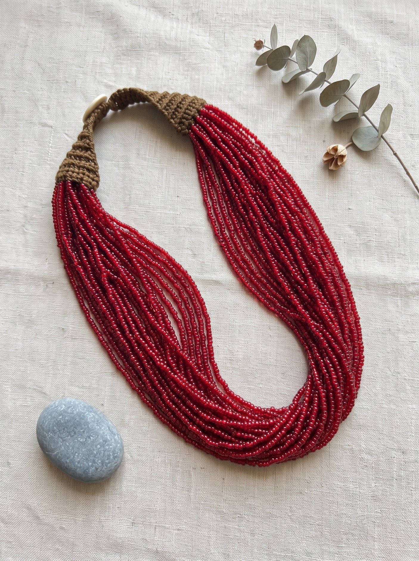 Ruby Red Beads Hand Beaded Multi-Layer Necklace