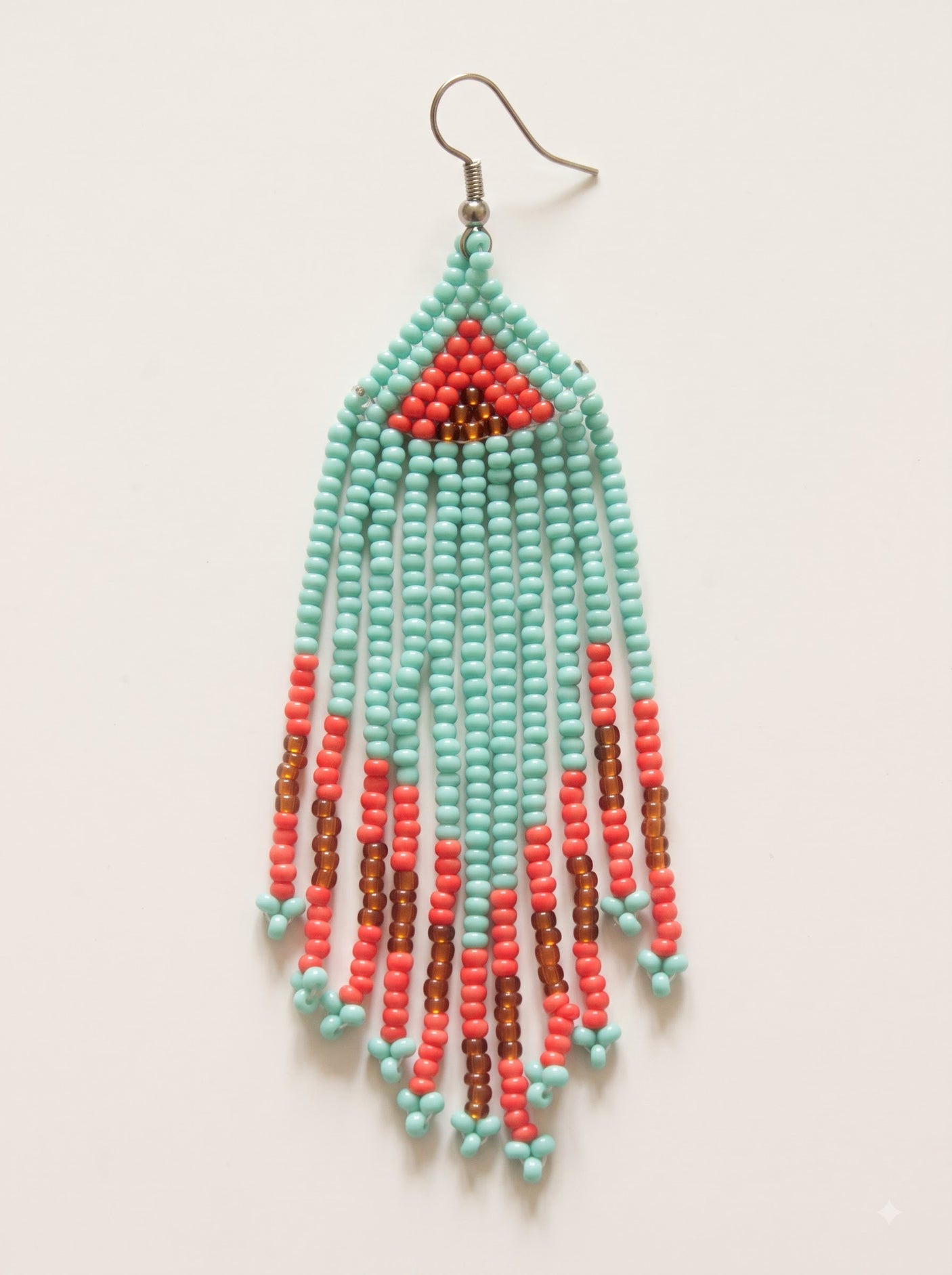 Turquoise and Red Hand Beaded Dangler Earrings