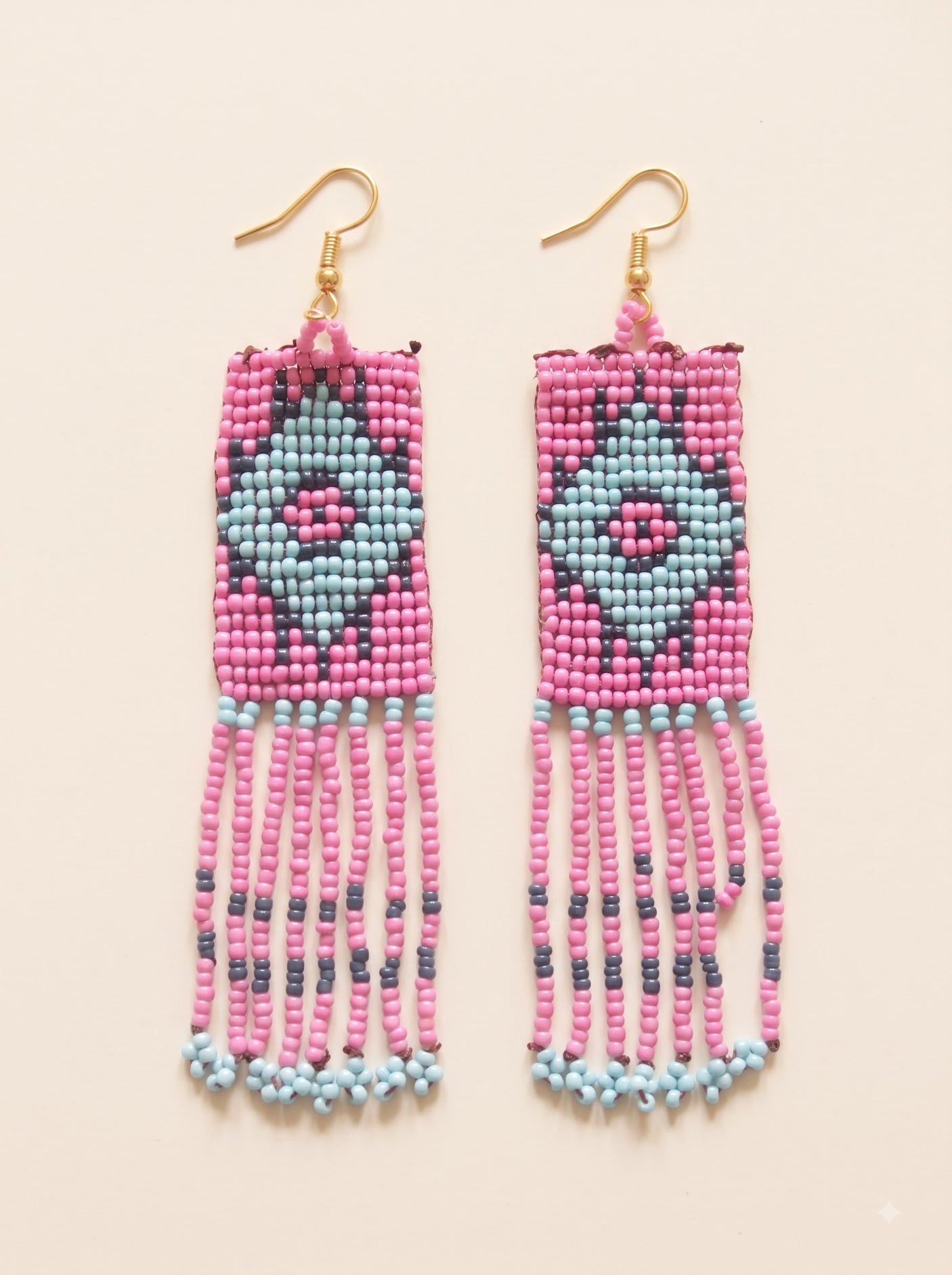 Pink and Blue Hand Beaded Dangler Earrings