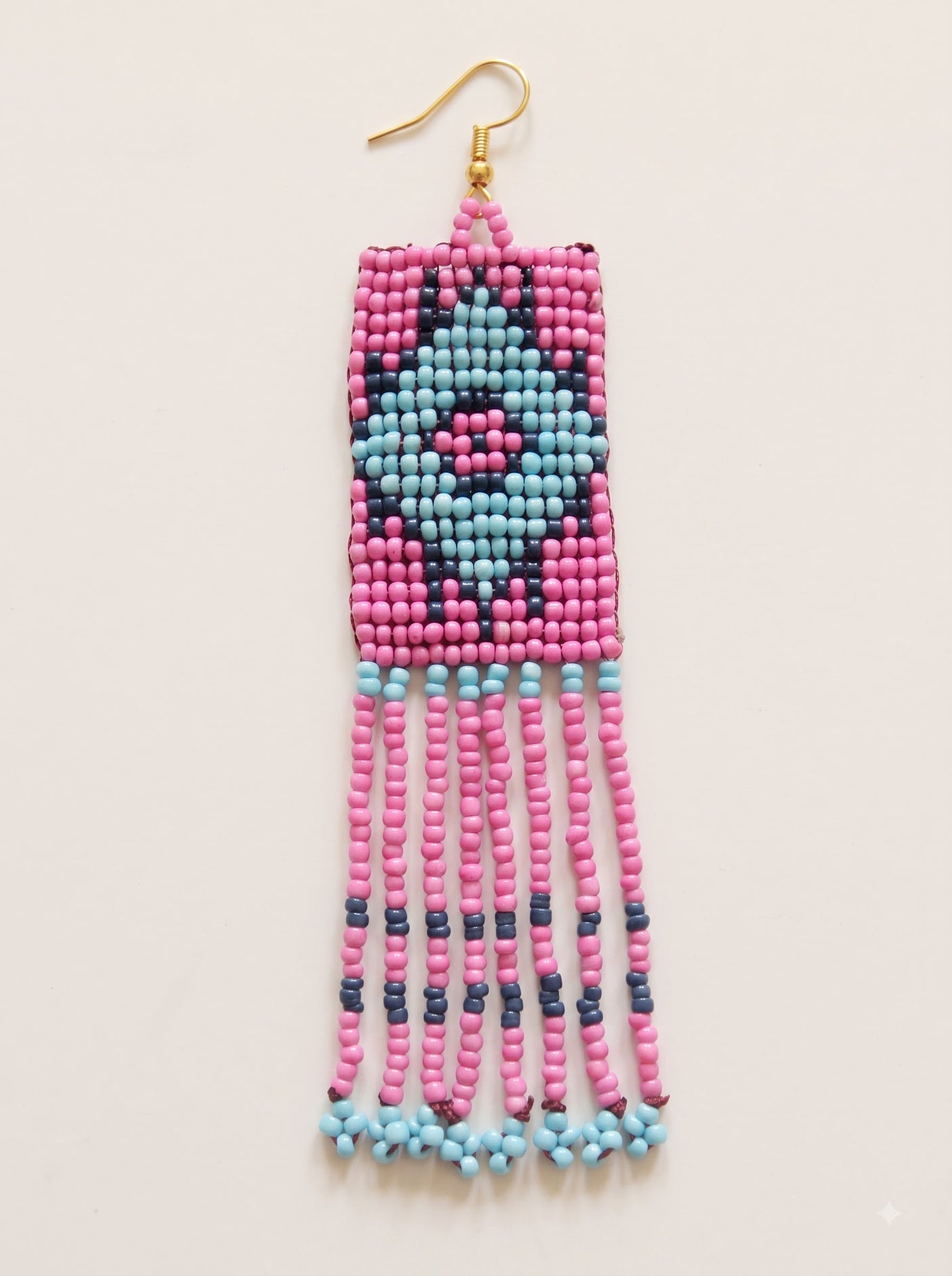 Pink and Blue Hand Beaded Dangler Earrings