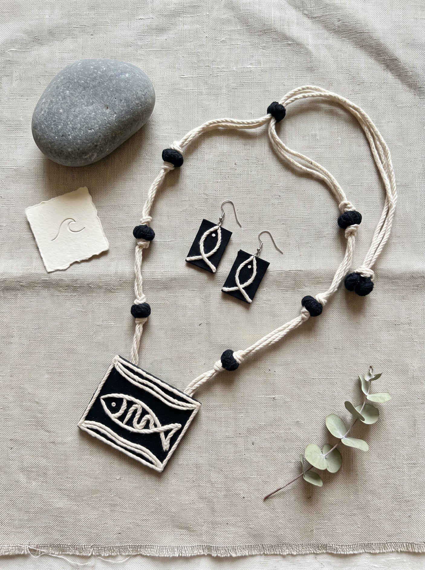 Matsya Fabric and Jute Statement Handmade Necklace Set