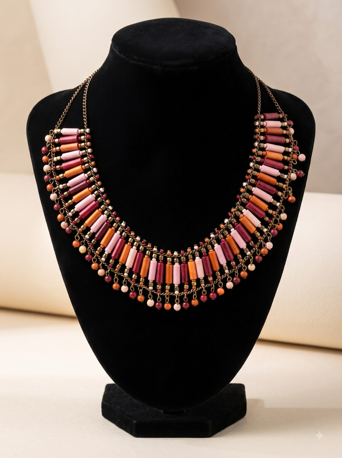 Acrylic Beads Matt Gold Finish Handmade Boho Choker Necklace