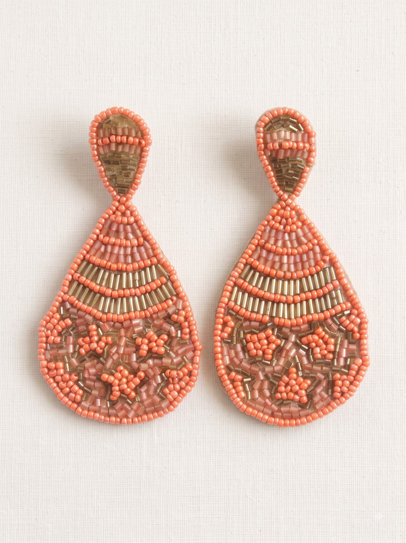 Orange and Gold Glass Beads Drop Earrings