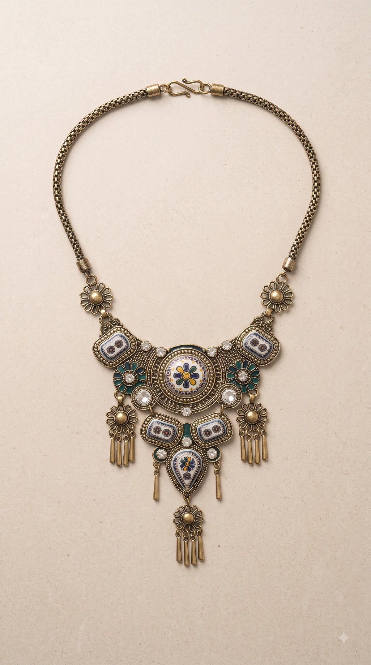Dull Gold Finish Intricately Detailed Statement Necklace