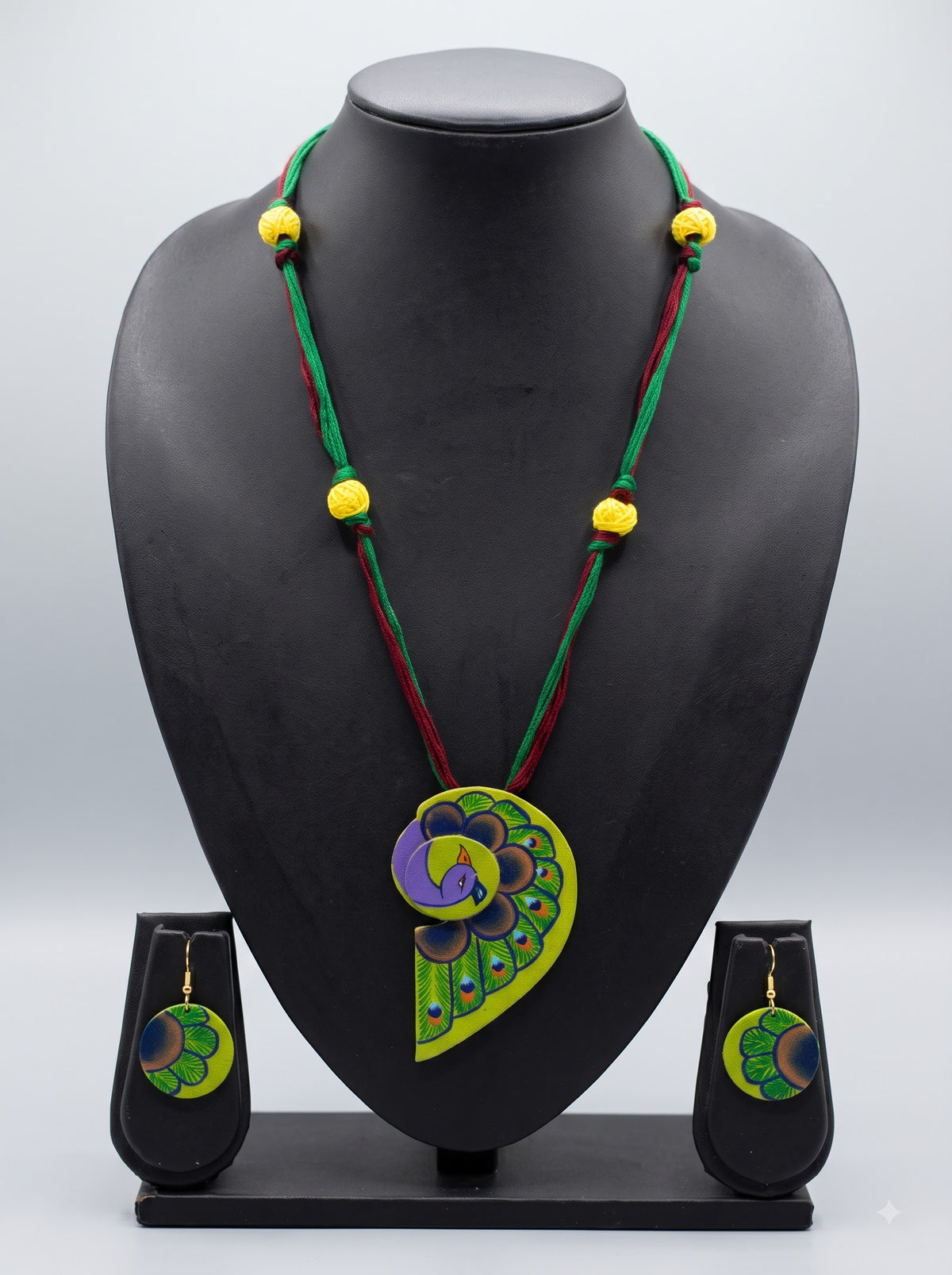 Peacock Hand Painted Fabric Necklace Set