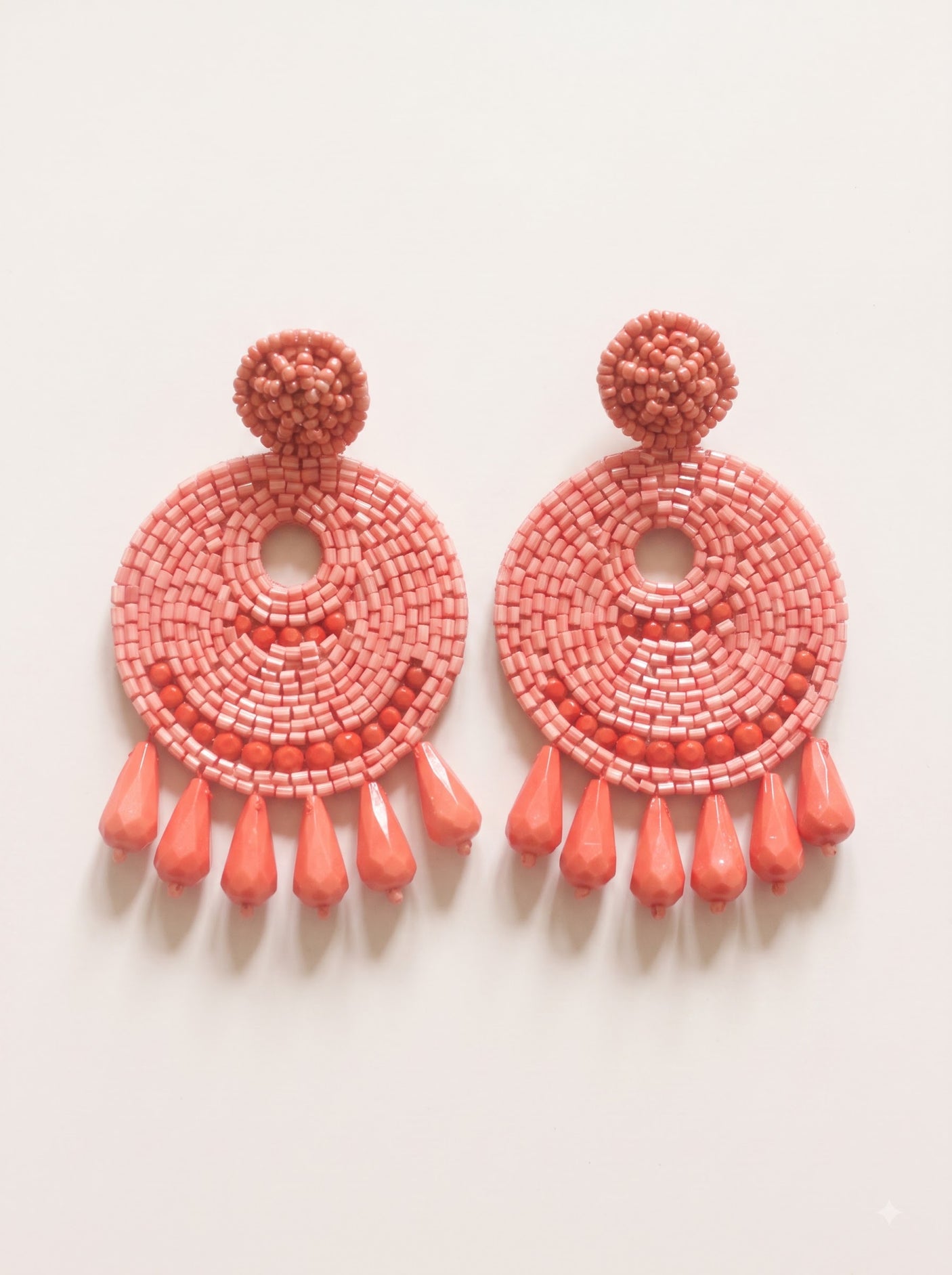Orange and Pink Glass Beads Circular Earrings