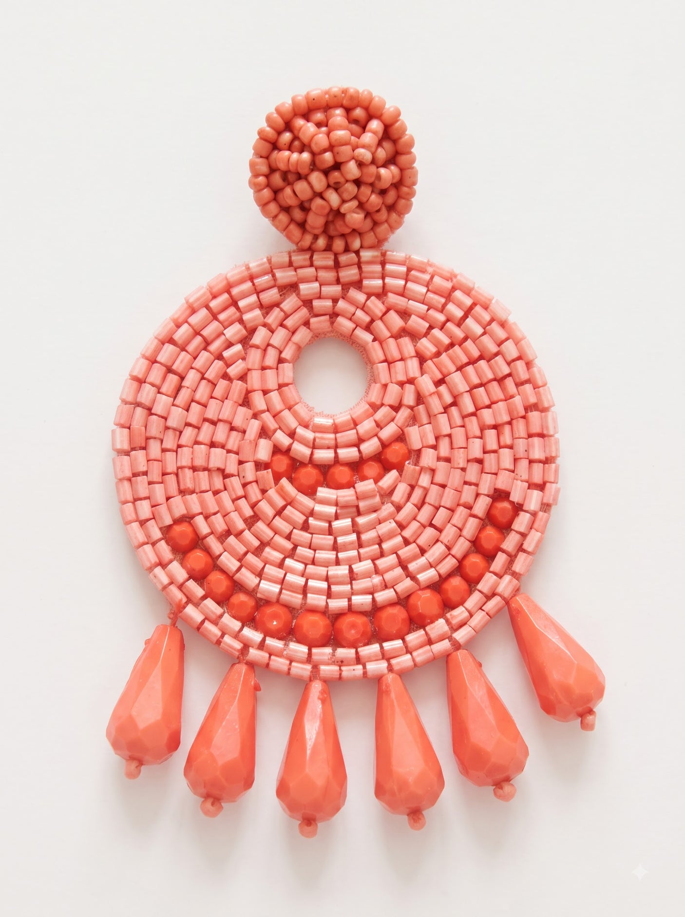 Orange and Pink Glass Beads Circular Earrings