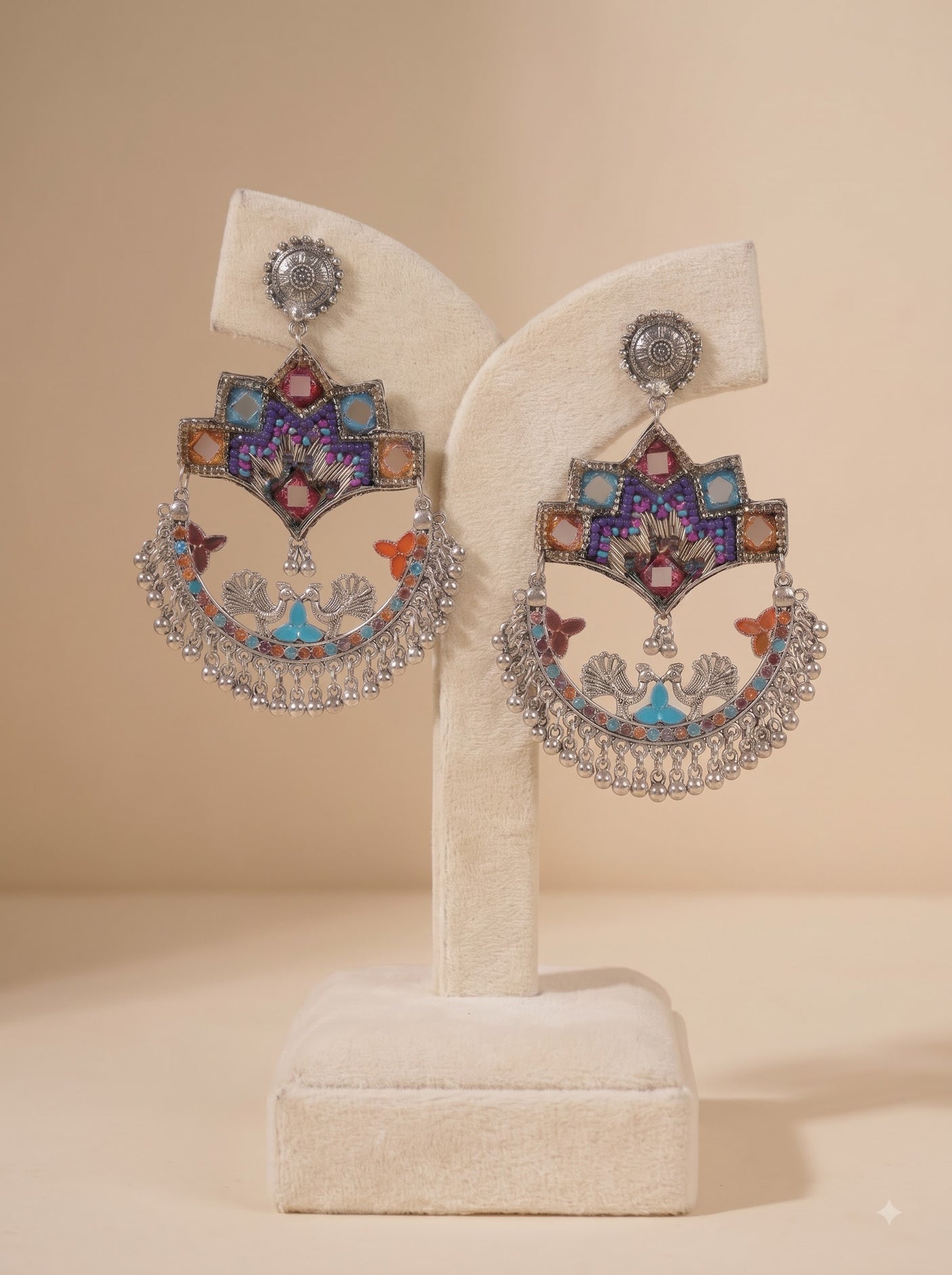 Peacock Chandbali Earrings with Bead Work