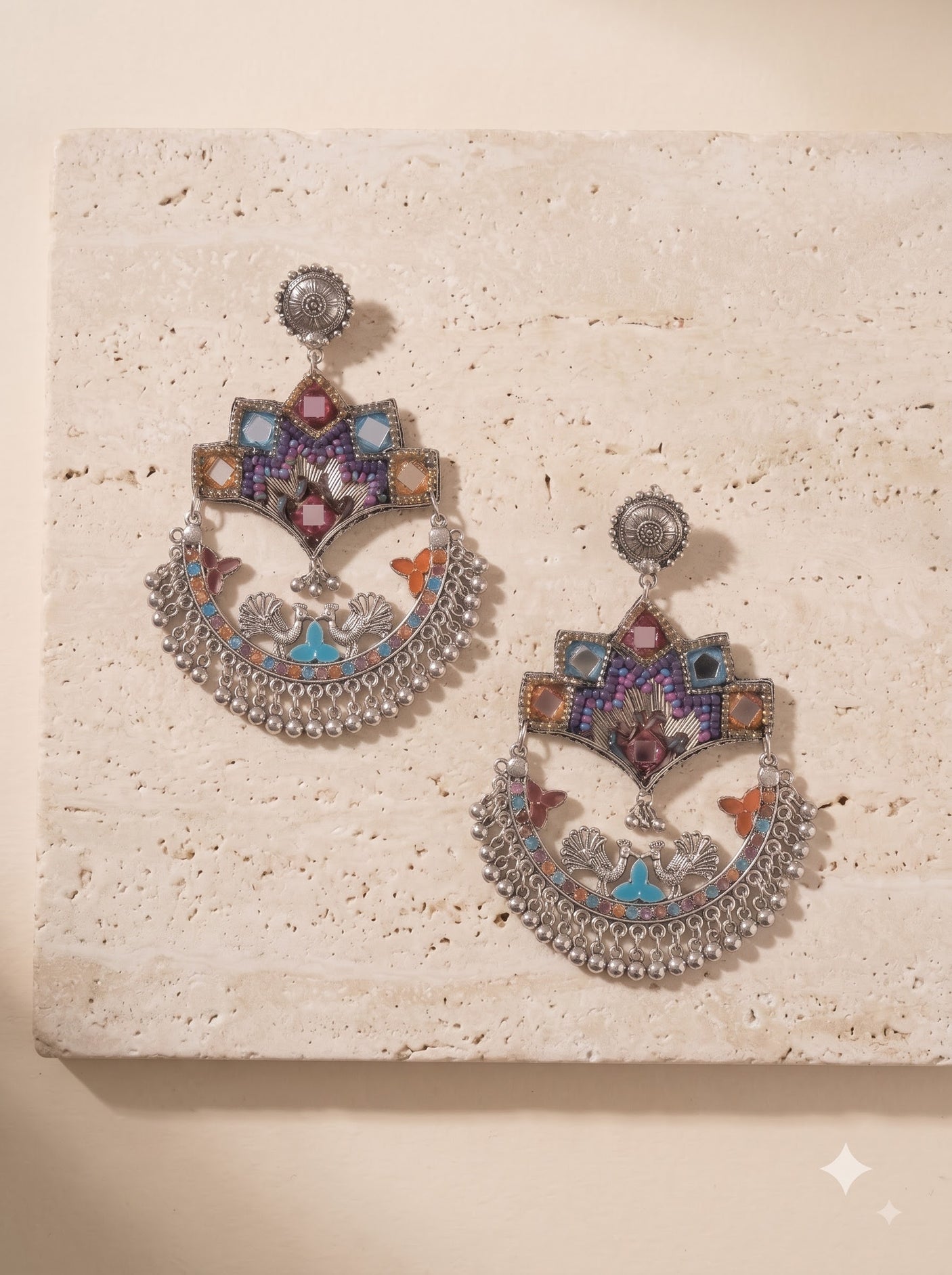 Peacock Chandbali Earrings with Bead Work