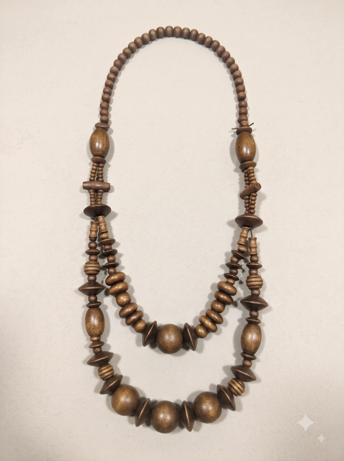 Walnut Loop – Handcrafted Double-Strand Wooden Bead Necklace
