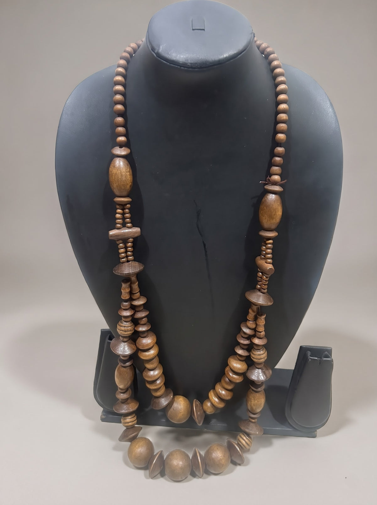 Walnut Loop – Handcrafted Double-Strand Wooden Bead Necklace