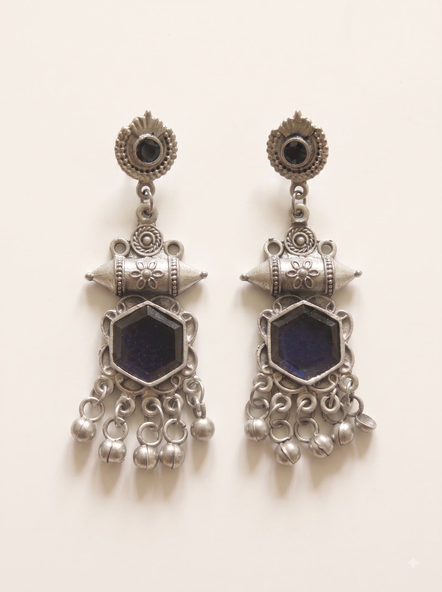 Black Enamel Painted Oxidised Earrings