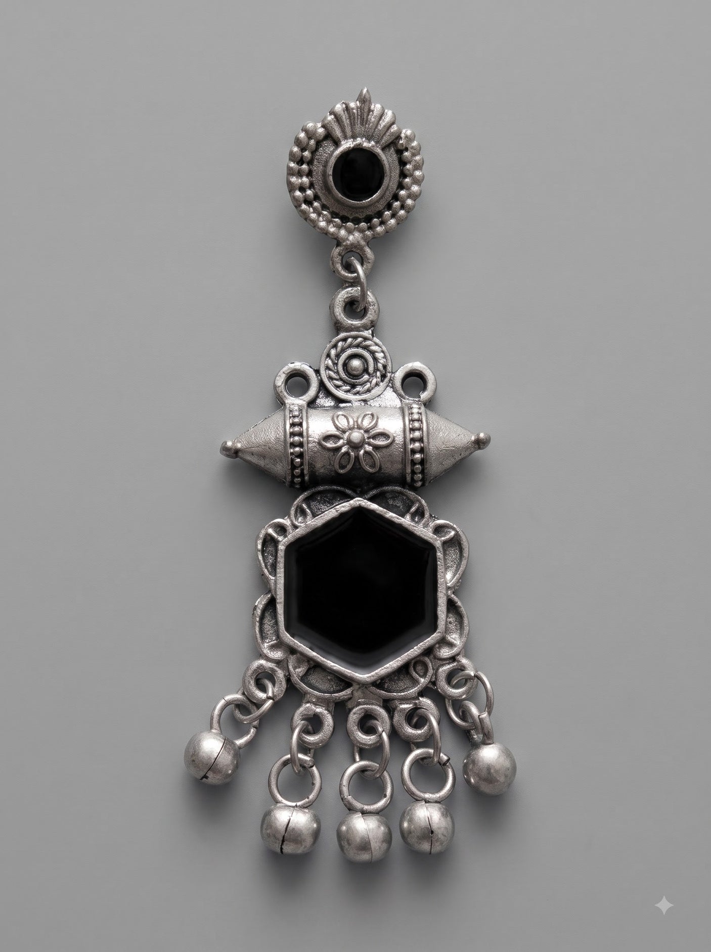 Black Enamel Painted Oxidised Earrings