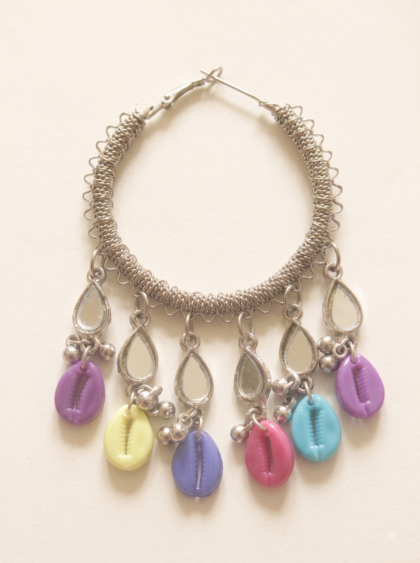 Mirror and Multi Color Shells Oxidised Finish Hoop Earrings