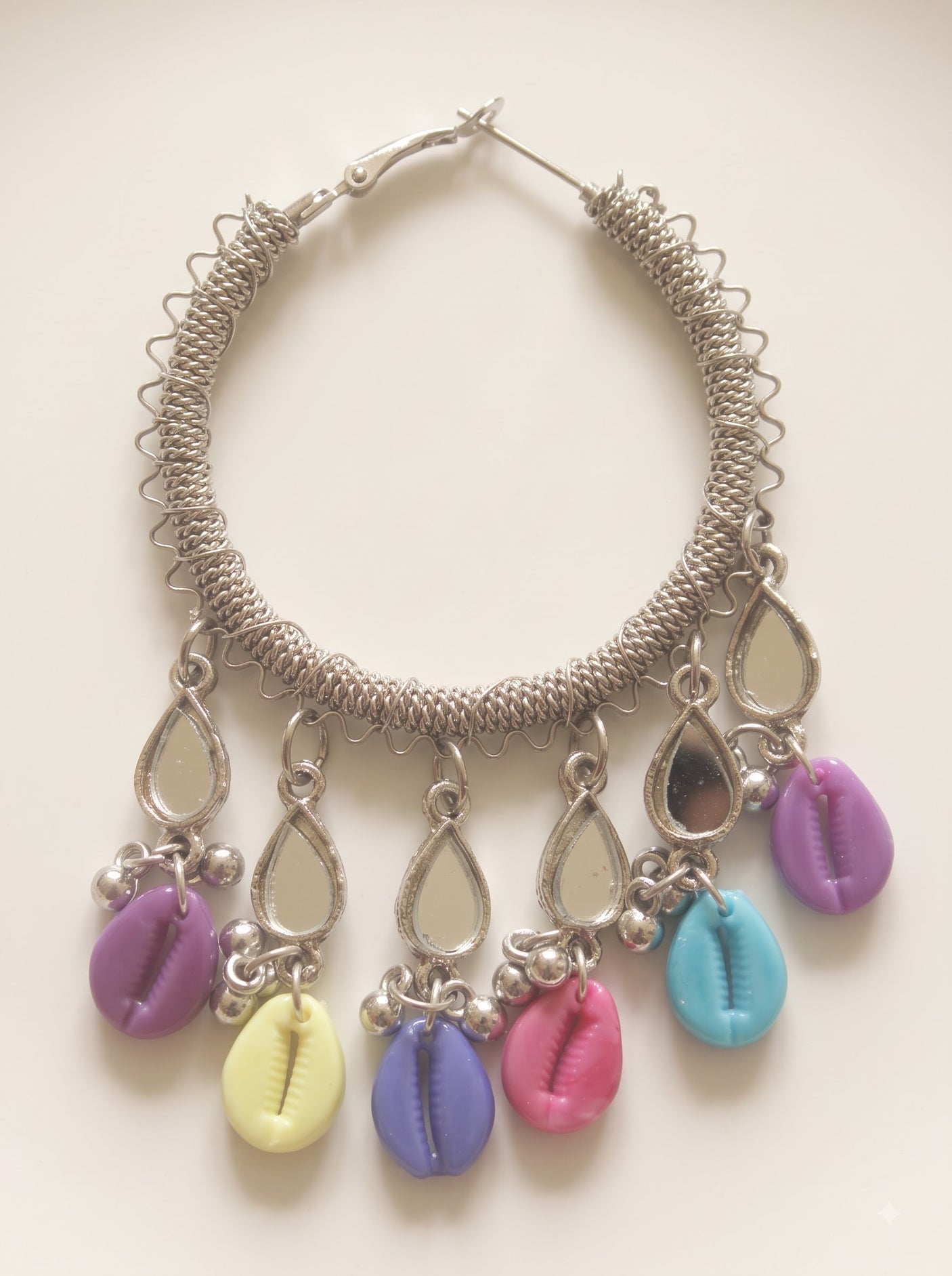 Mirror and Multi Color Shells Oxidised Finish Hoop Earrings