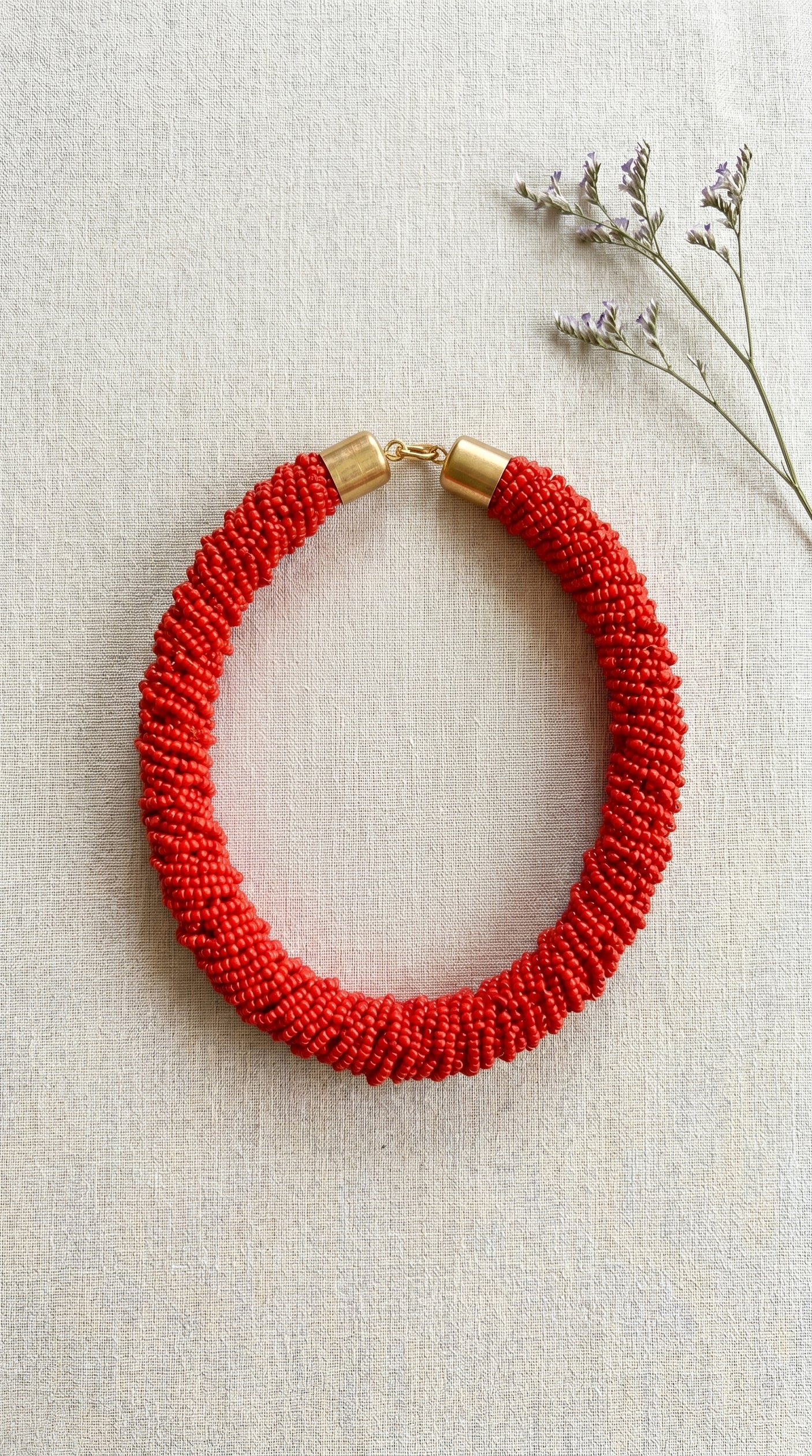 Red Twisted Beads Multi-Layer Handmade Necklace
